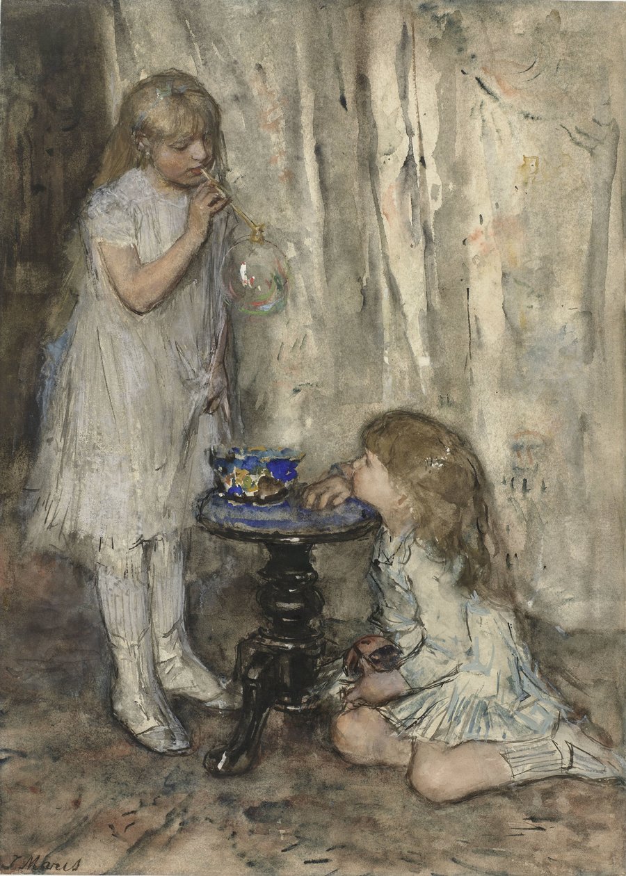İki Kız Baloncuk Üfleme İki kız, sanatçının kızları, baloncuklar üfleme by Jacob Maris