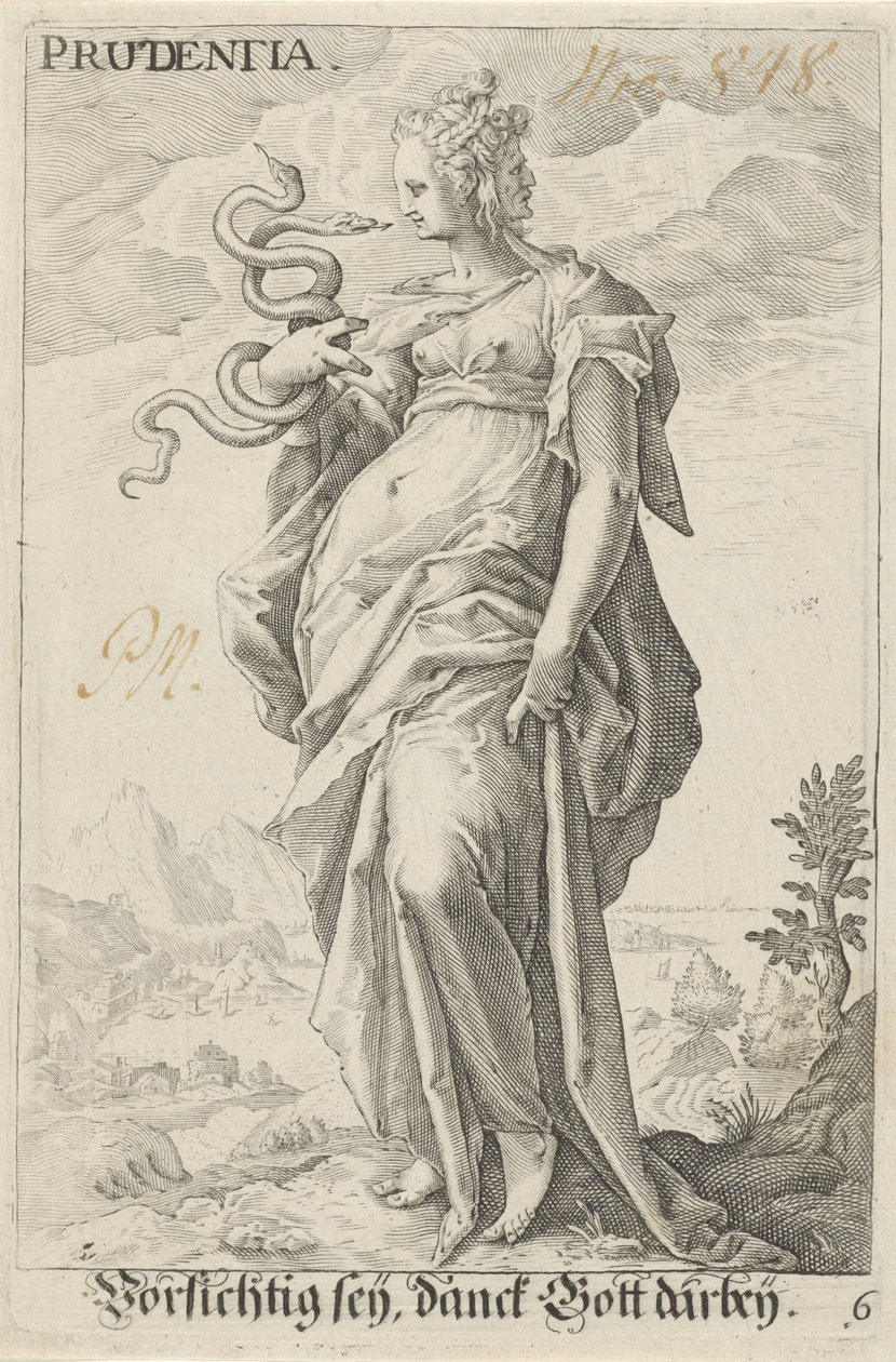 Dikkat (Prudentia) Prudentia (nesne üzerindeki başlık) by Jacob Matham (attributed to)