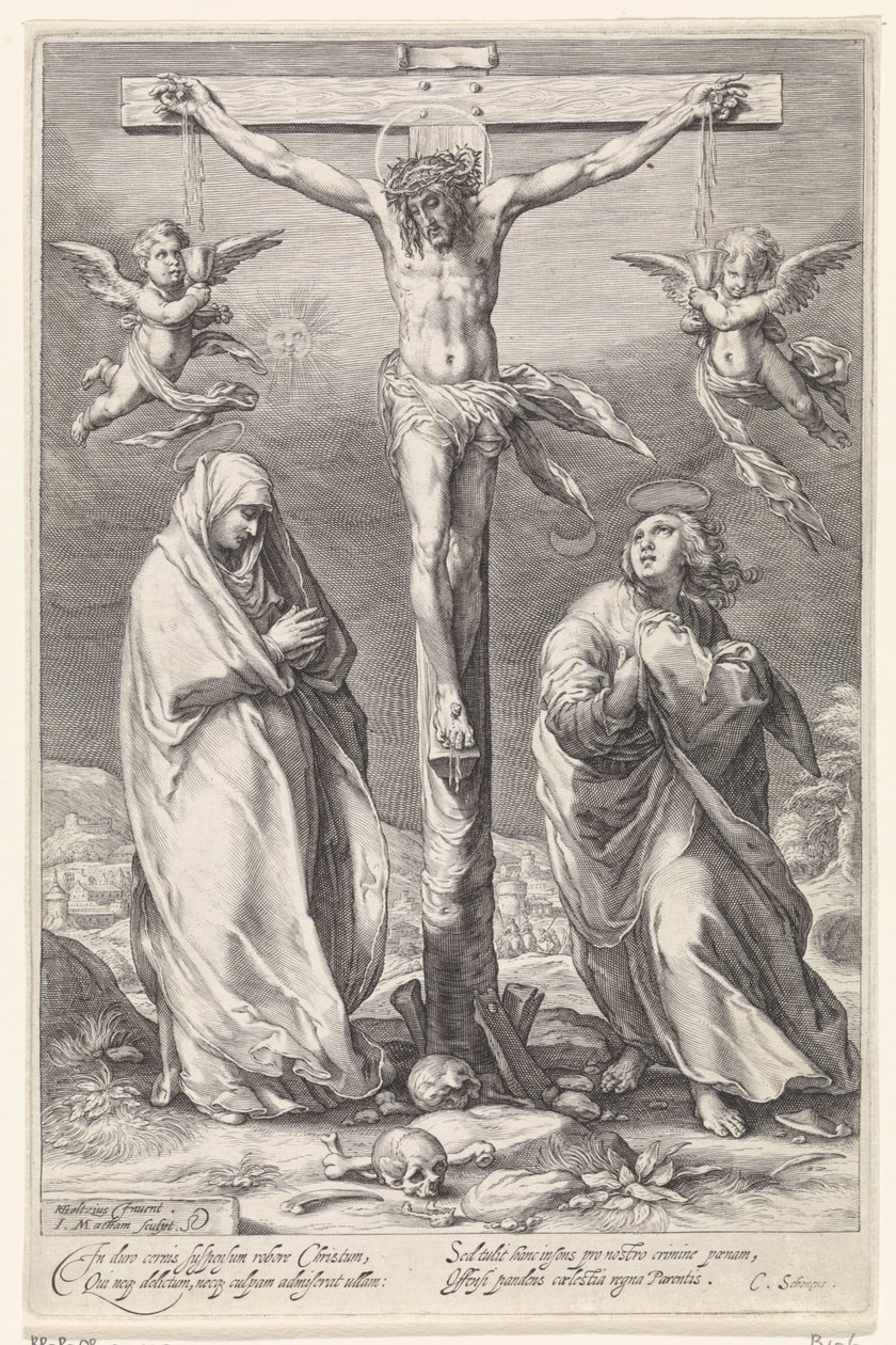 John ve Mary ile çarmıhta İsa by Jacob Matham