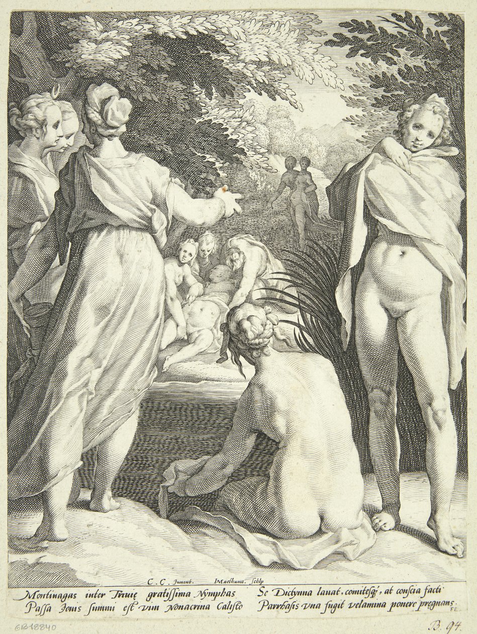 Diana, Callisto'nun hamileliğini keşfeder by Jacob Matham
