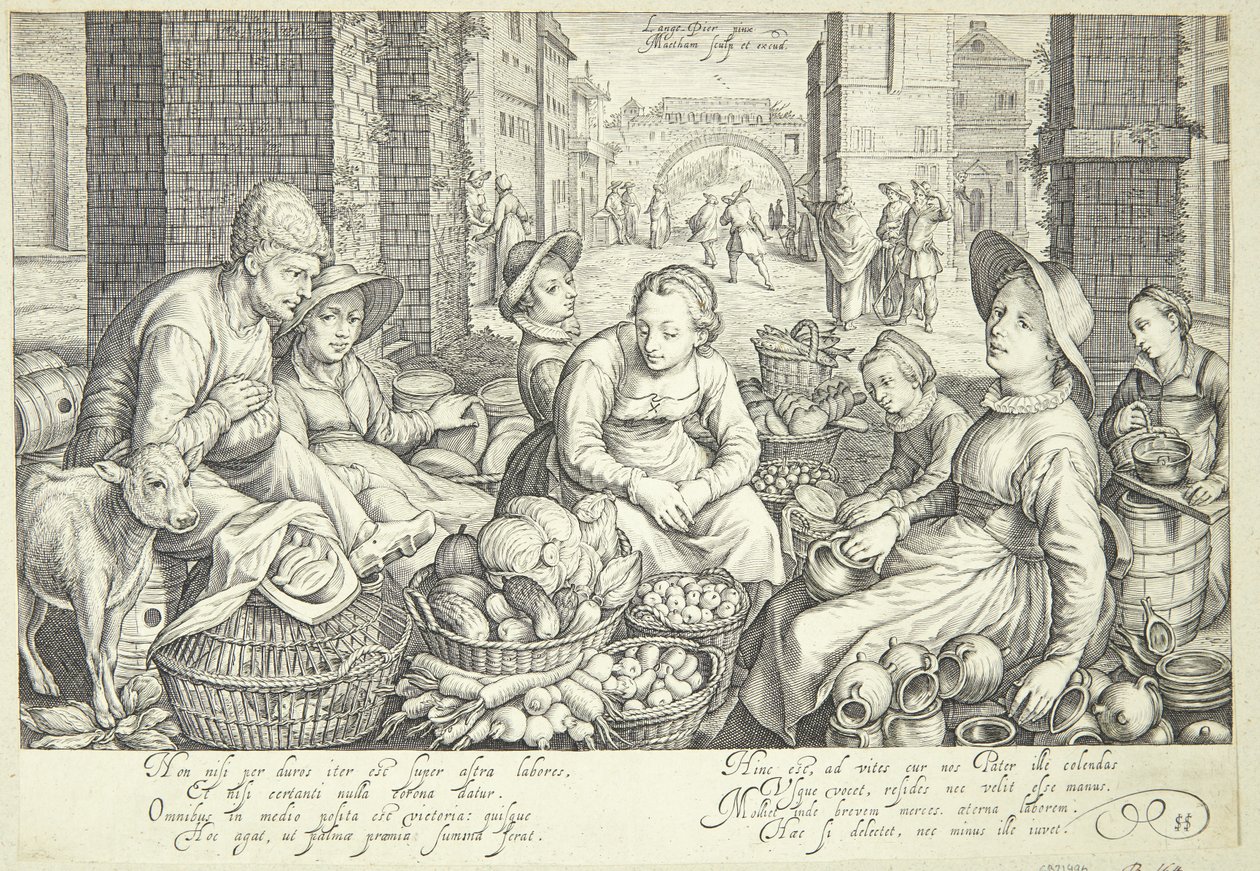 Bir şehirde pazar sahnesi by Jacob Matham