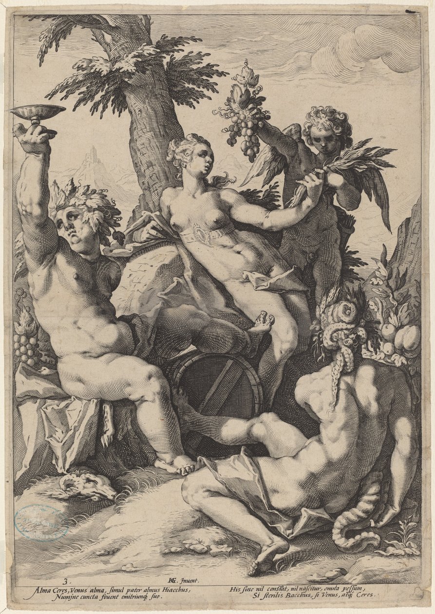 Bacchus ve Ceres ile Venüs İttifakı by Jacob Matham, after Hendrick Goltzius