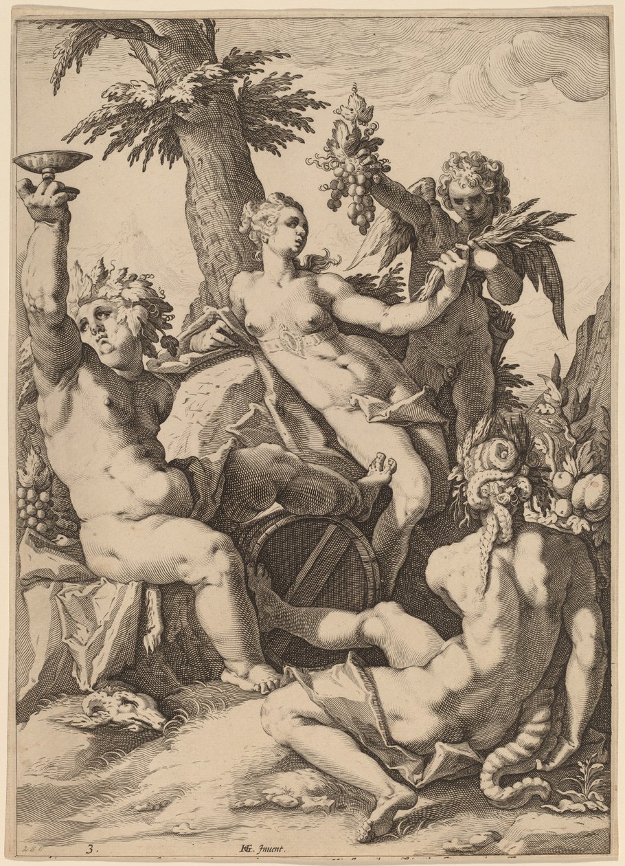 Venüs, Baküs ve Ceres by Jacob Matham after Hendrik Goltzius