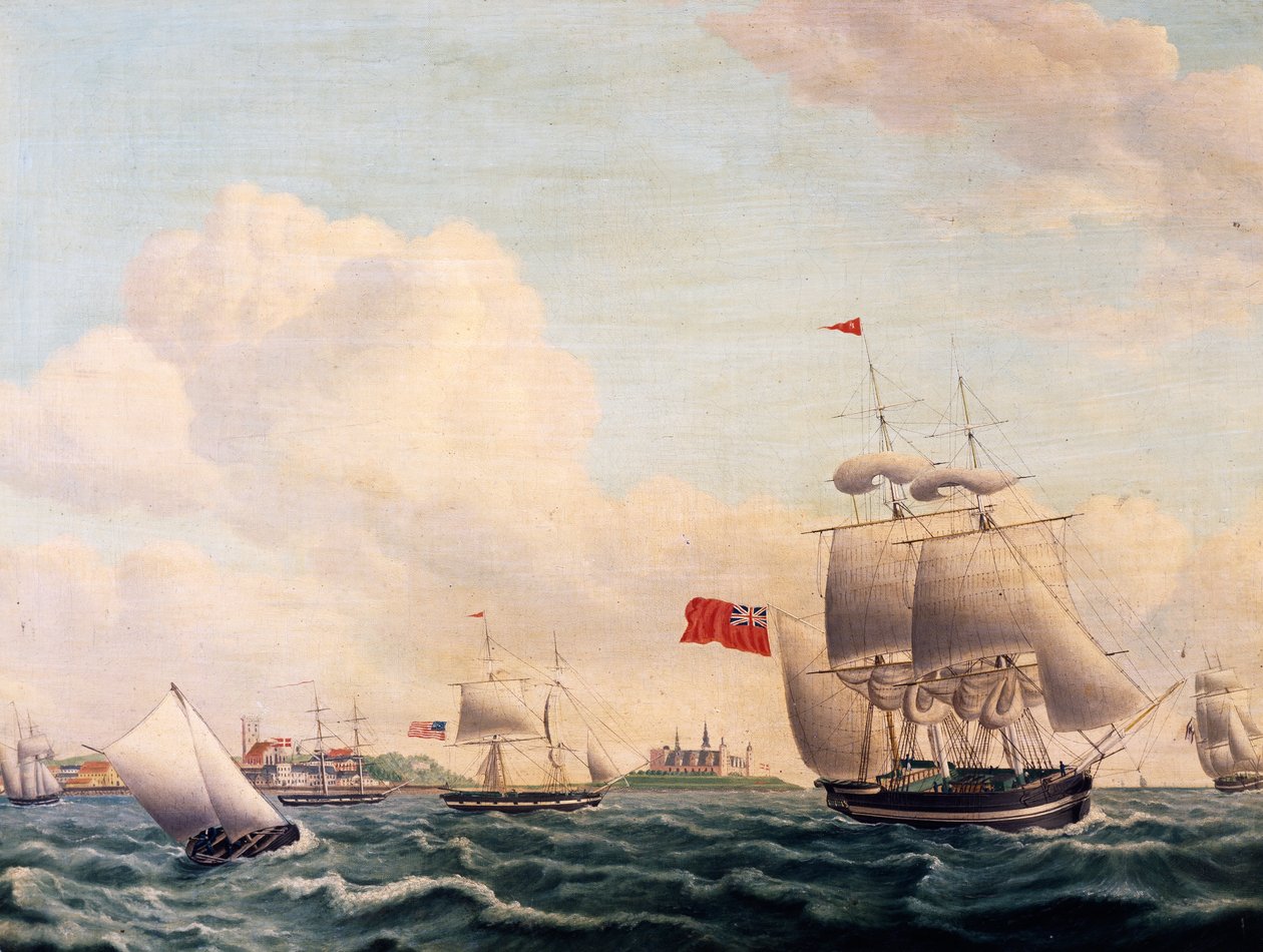 Arka planda Kronborg Kalesi ile İsveç ve Danimarka arasındaki Oresund Boğazı