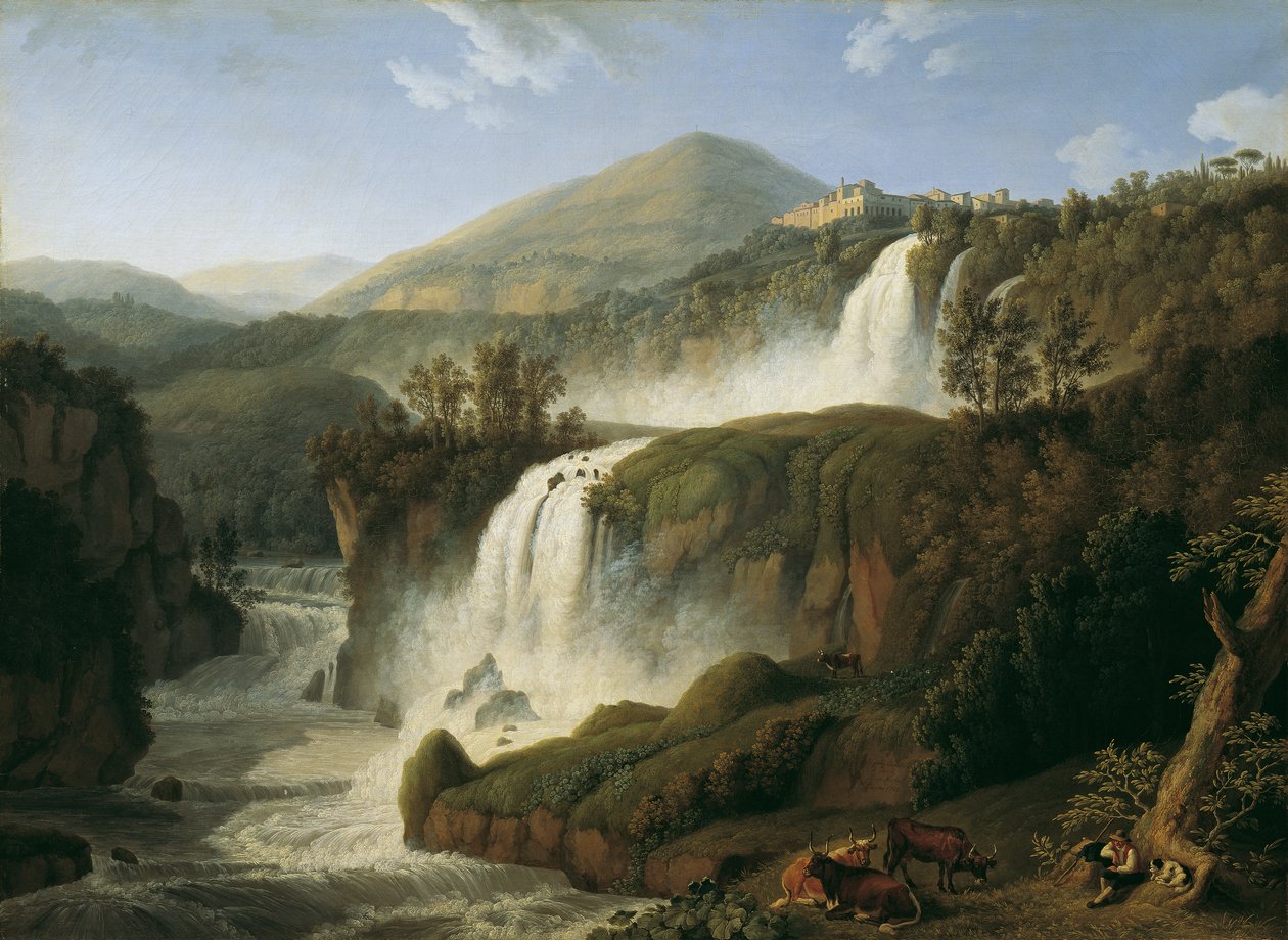 Roma yakınlarındaki Tivoli'nin büyük şelalesi by Jacob Philipp Hackert