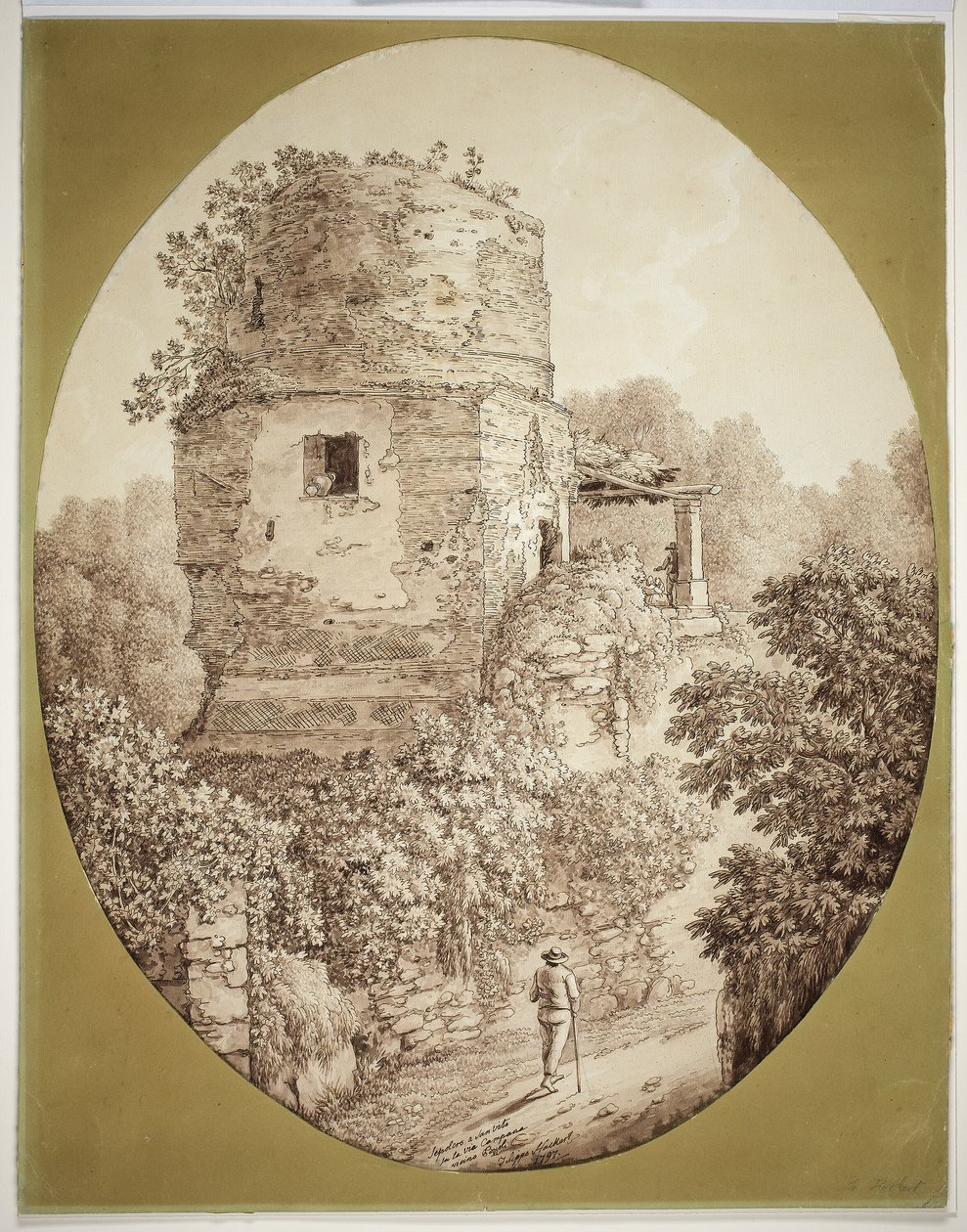 Yürüyen adam ile kule by Jacob Philipp Hackert