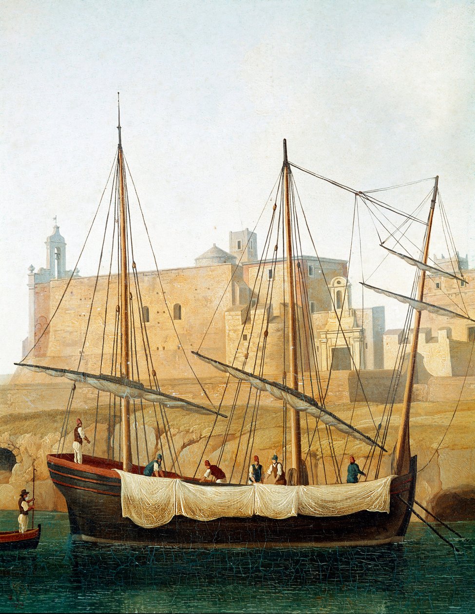Monopoli limanındaki bir geminin görünümü, Apulia, İtalya - (Gemi Monopoli limanındaki gemi) Jacob Philipp Hackert tarafından yapılmış bir tablo, Hackert d