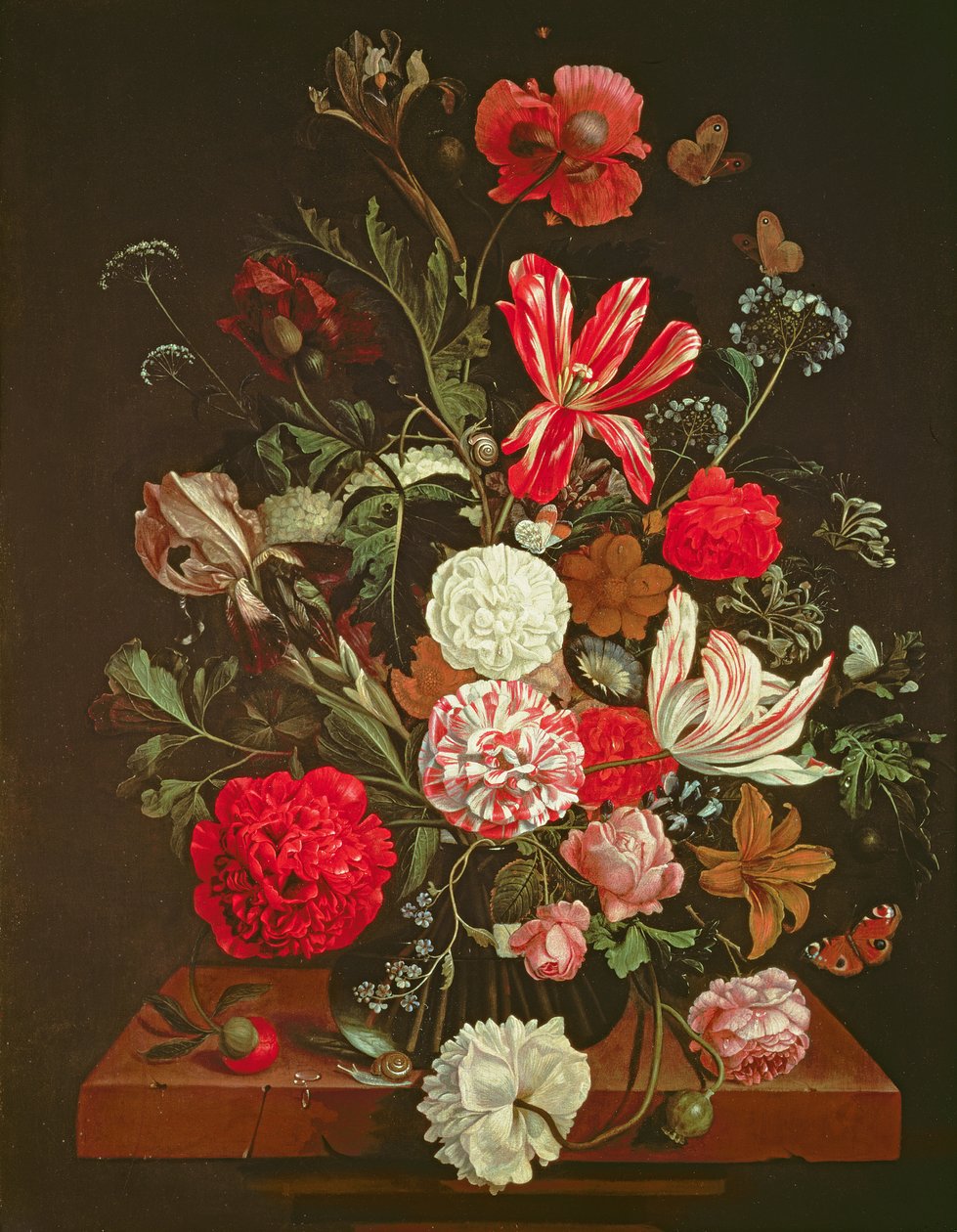 Cam vazoda çiçeklerden oluşan bir natürmort, 17. yüzyıl by Jacob Rootius