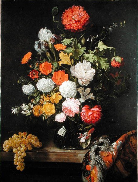 Çiçekler ve üzümlerden oluşan natürmort, c.1675 by Jacob Rootius