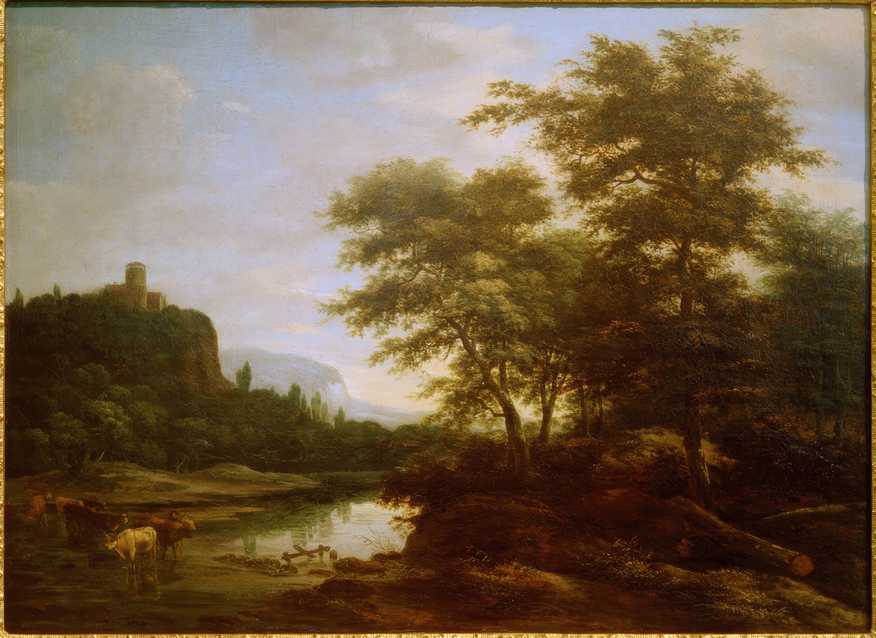 Göl kenarında bir inek sürüsü ile manzara by Jacob Salomonsz van Ruysdael