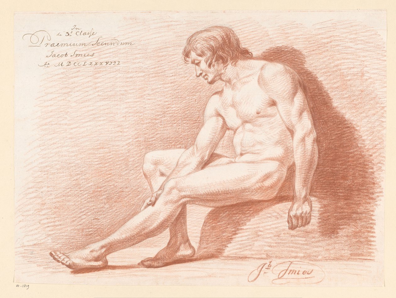 Oturan Erkek Çıplak, Yan Görünüm (2. Ödül 1788) by Jacob Smies