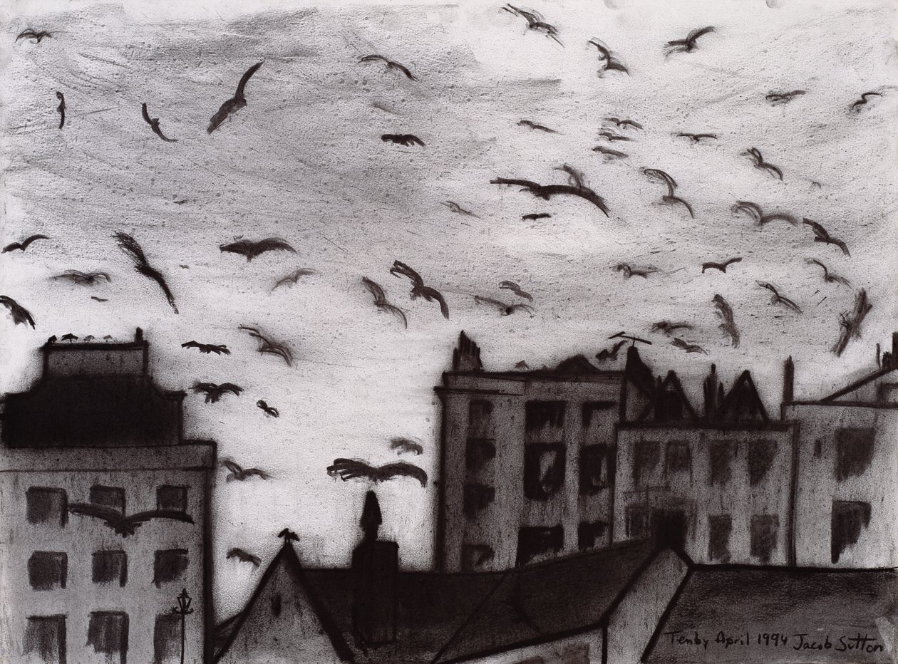 Tenby, 1994 (kağıt üzerinde kömür) by Jacob Sutton
