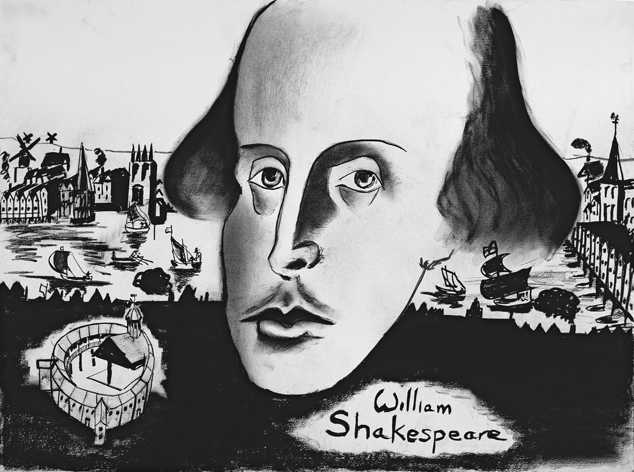 William Shakespeare (1564-1616) 1994 (kağıt üzerinde karakalem) by Jacob Sutton