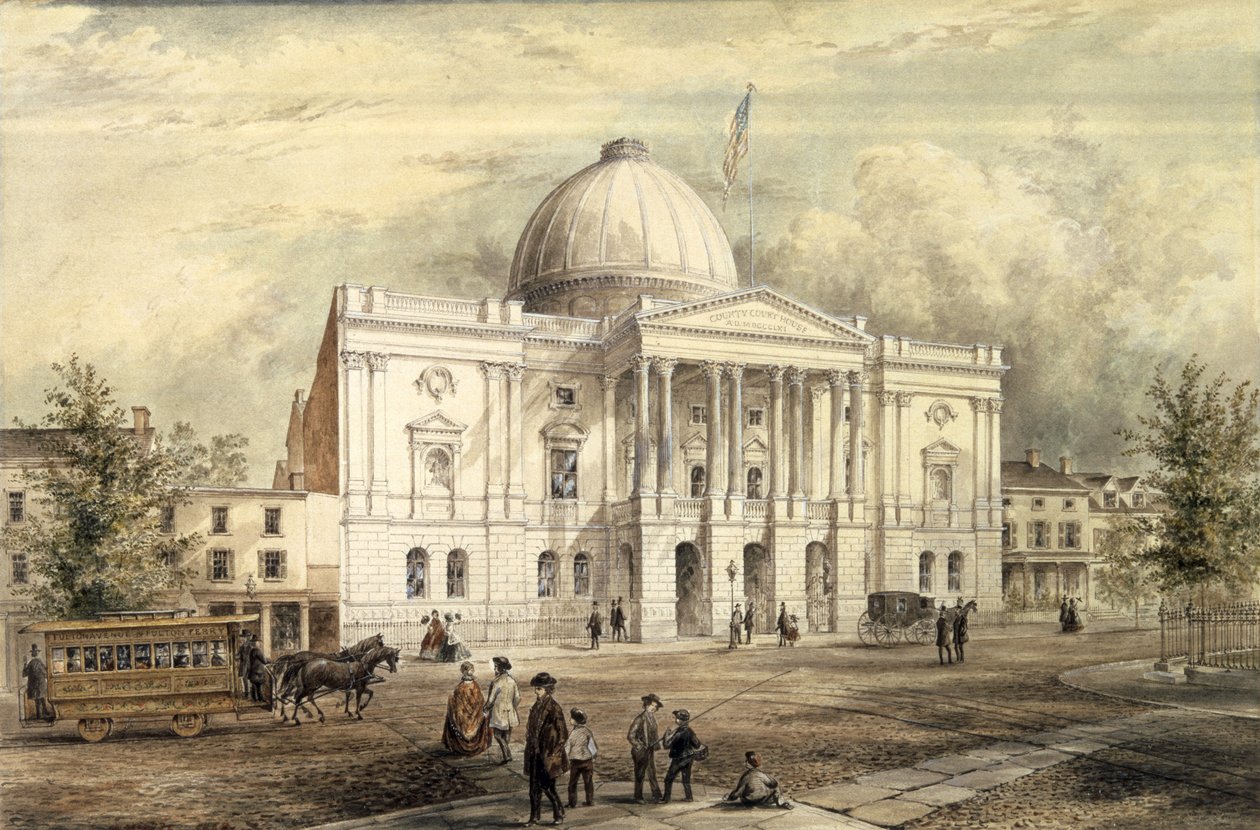 County Court House, Brooklyn, 1863 (kağıt üzerinde wc) by Jacob Wells