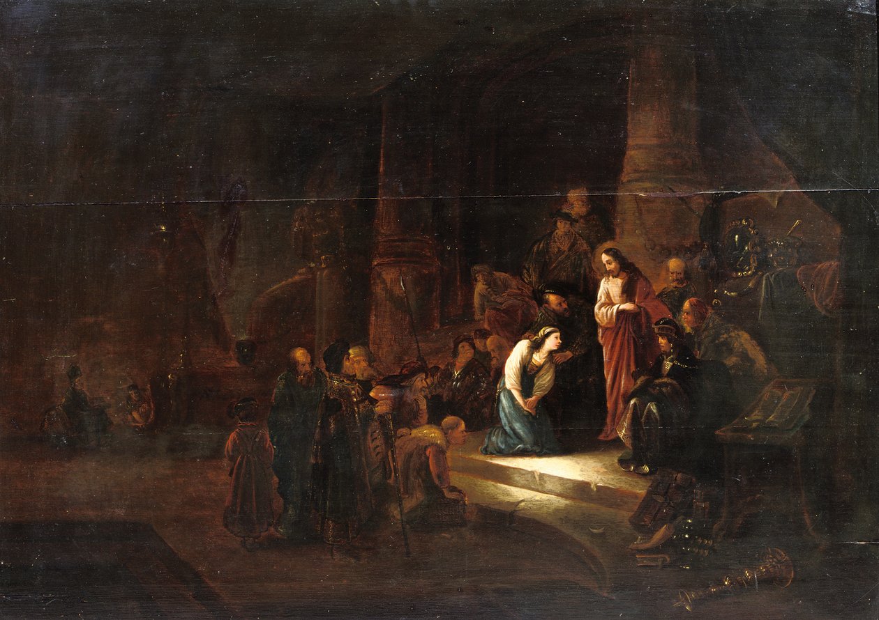 İsa ve zina eden kadın (panelde yağ) by Jacob Willemsz de (workshop of) Wet or Wett