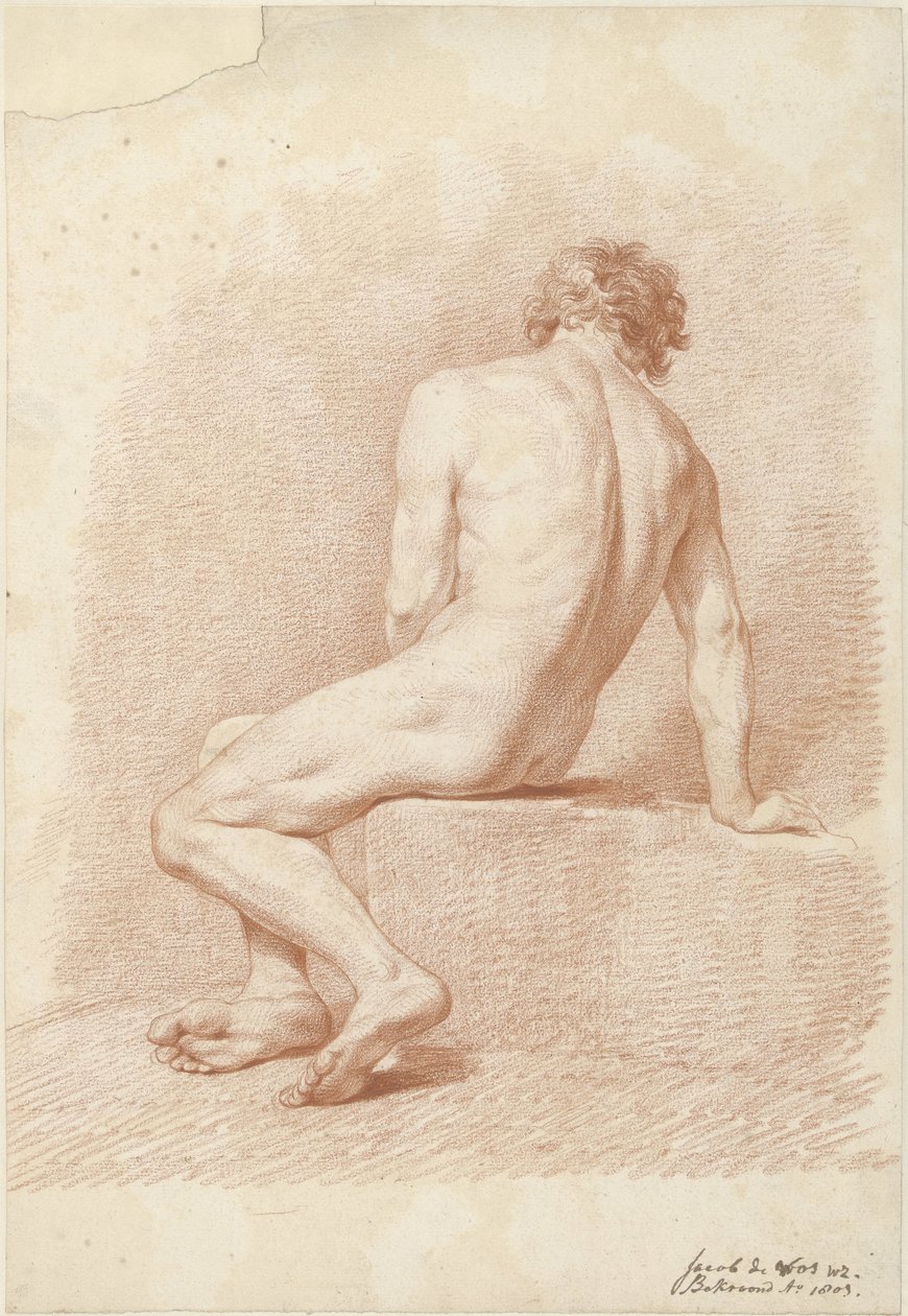 Oturan erkek çıplak, arkadan bakıldığında by Jacob Willemz. de Vos