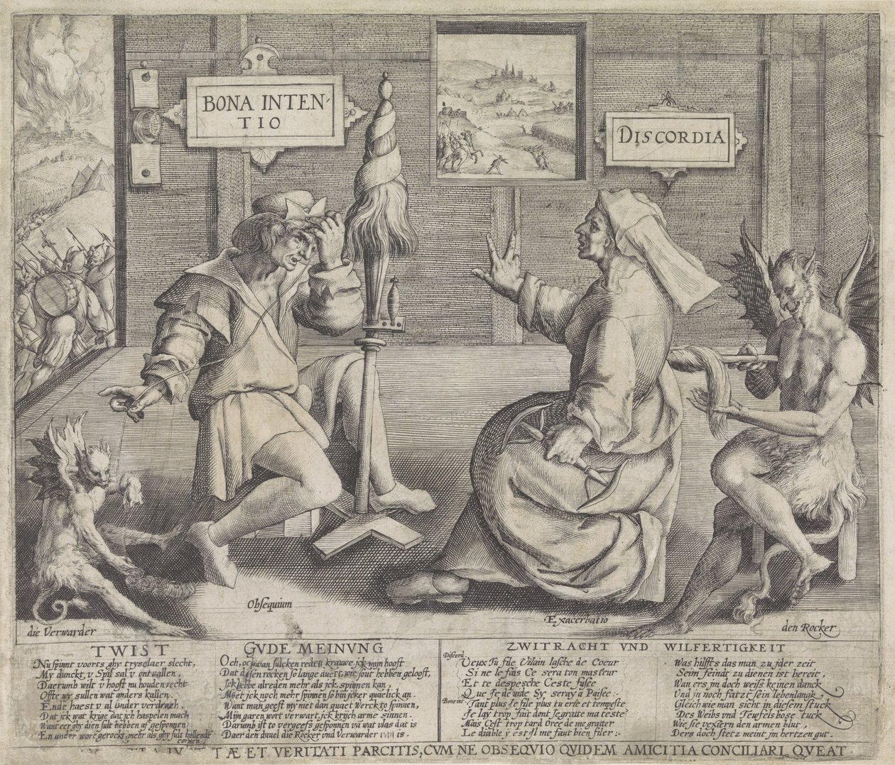 İyi Niyet (Bona Intentio) ve Anlaşmazlığın (Discordia) kişileştirmeleriyle alegori by Jacob de Gheyn (I) (circle of)