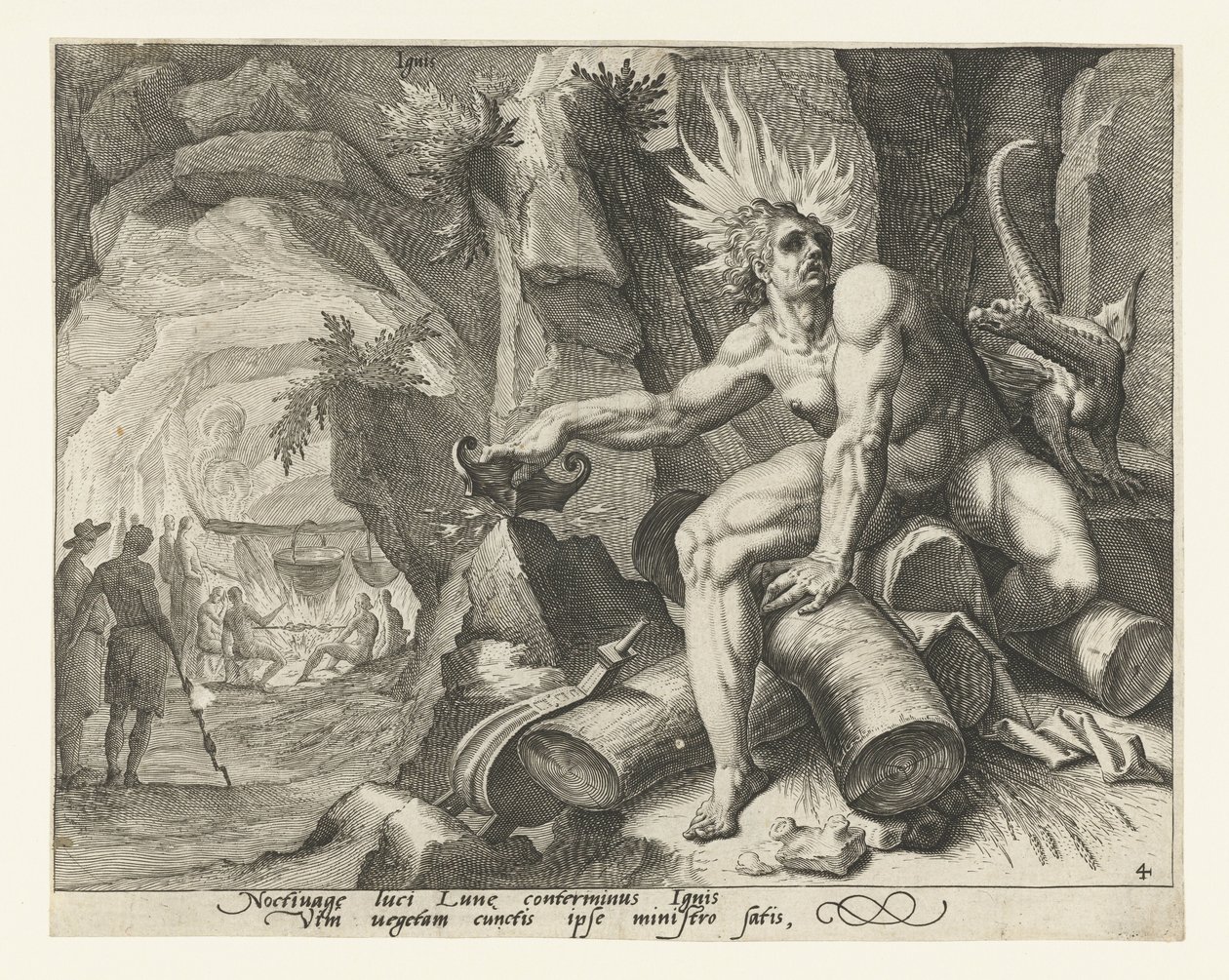 ateş unsuru Ignis (nesne üzerindeki başlık) Dört Element (dizi adı) by Jacob de Gheyn (II) (attributed to)