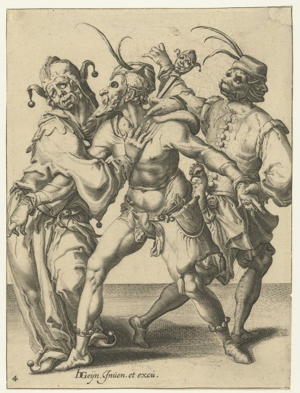 üç dans eden adam Maskeli Balolar (dizi adı) by Jacob de Gheyn (II) (workshop of)