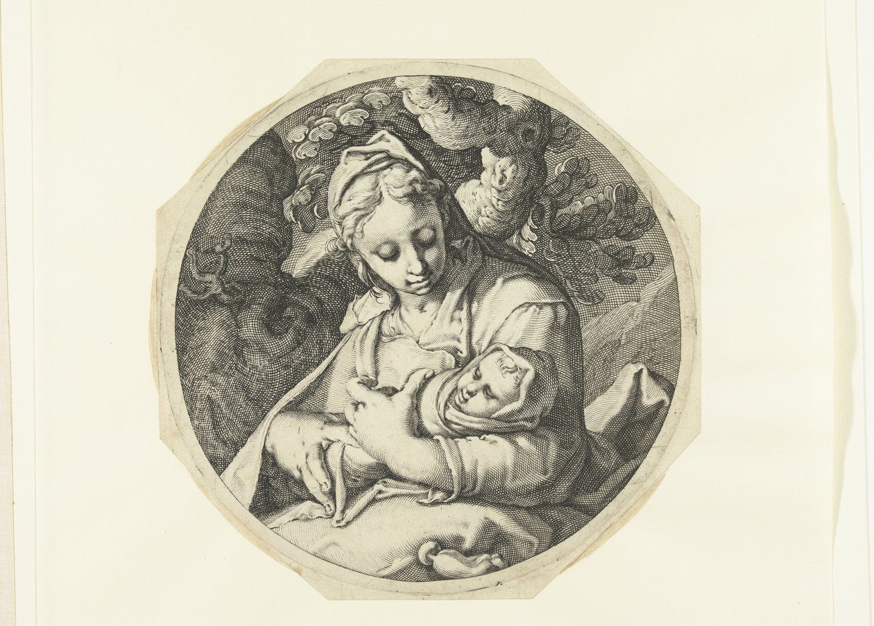 İsa Çocuk ile Meryem Meryem ile İsa Çocuk ve Yusuf marangoz aletleriyle (dizi başlığı) by Jacob de Gheyn (II) (workshop of)