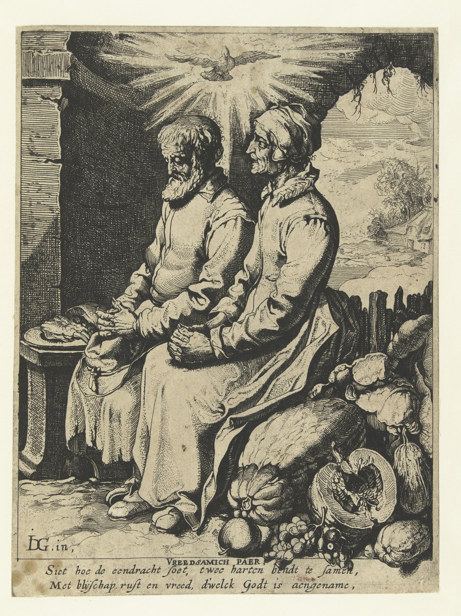 dua eden yaşlı çift Vreedsamich paer (nesne üzerindeki başlık) by Jacob de Gheyn (III)