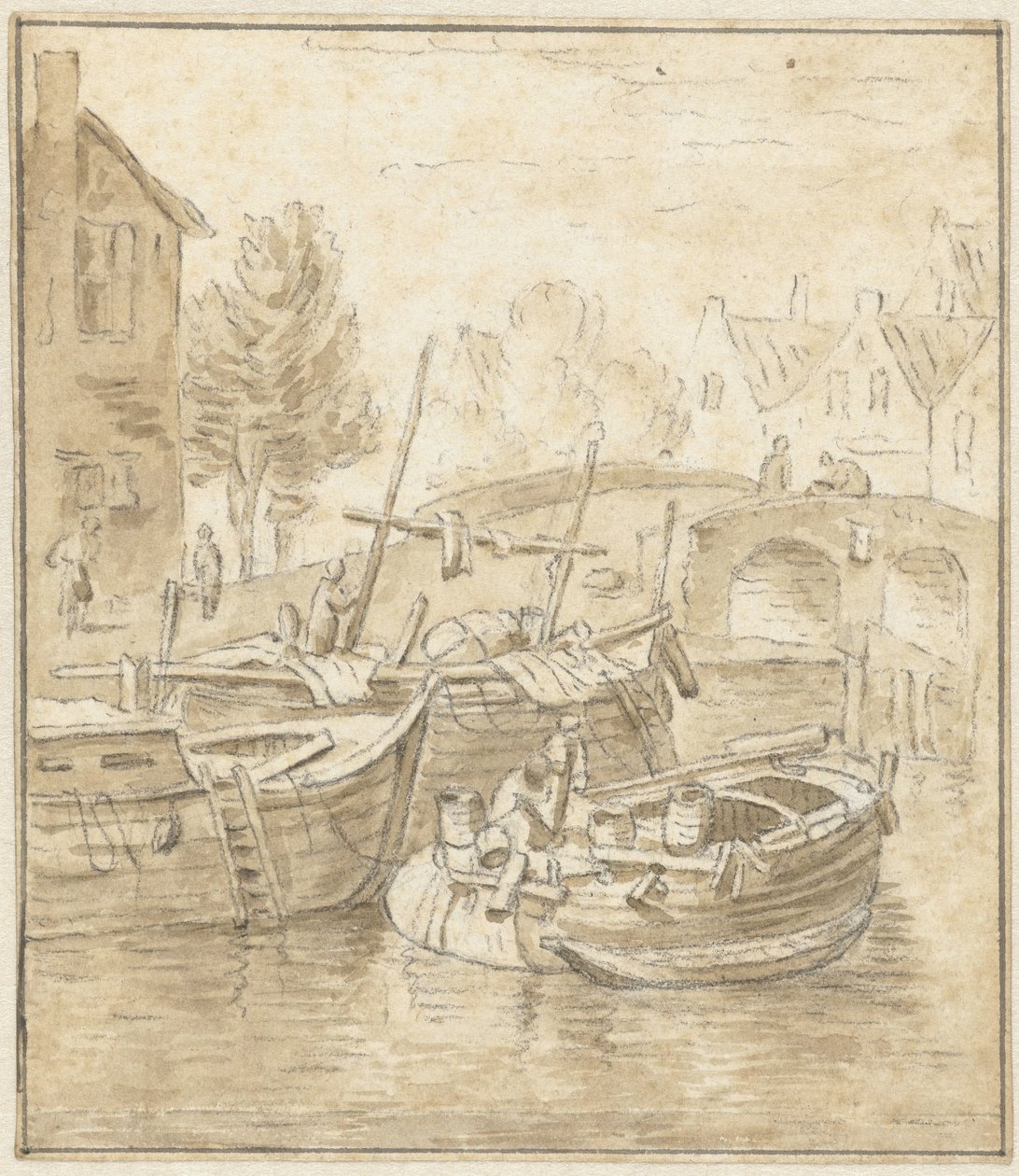 Bir şehirde bir köprüde gemiler by Jacob de Vos