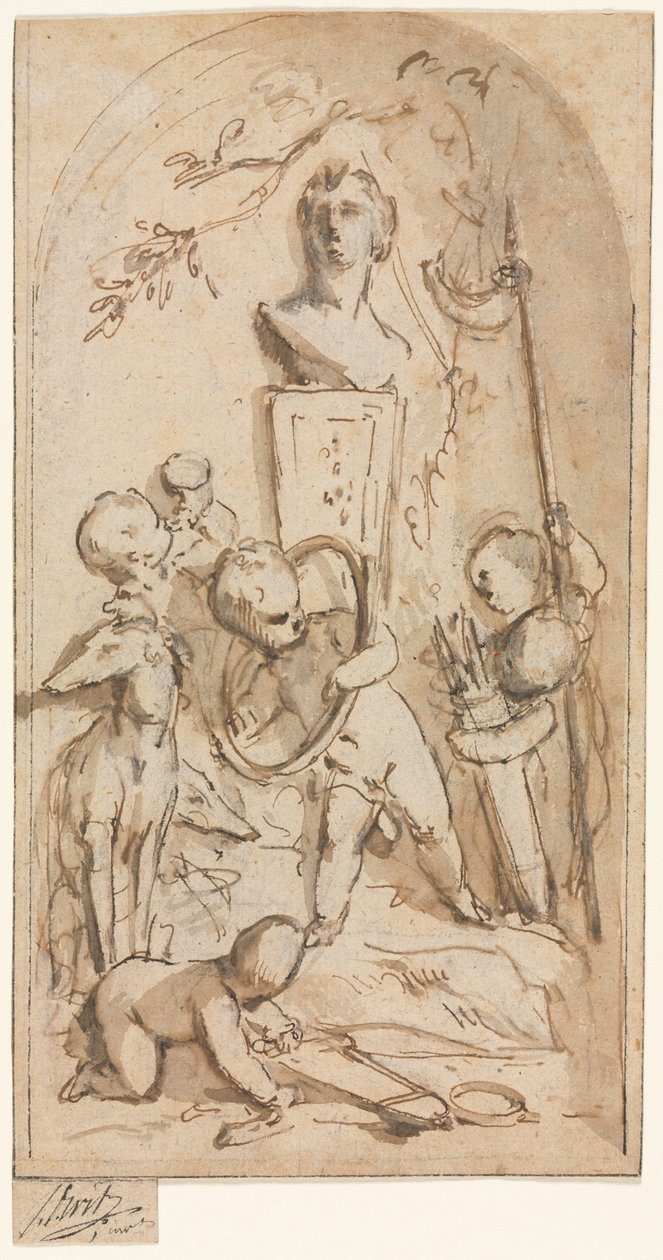 Putti ve Av Nitelikli Diana Büstü, 18. yüzyılın ilk yarısı. by Jacob de Wit