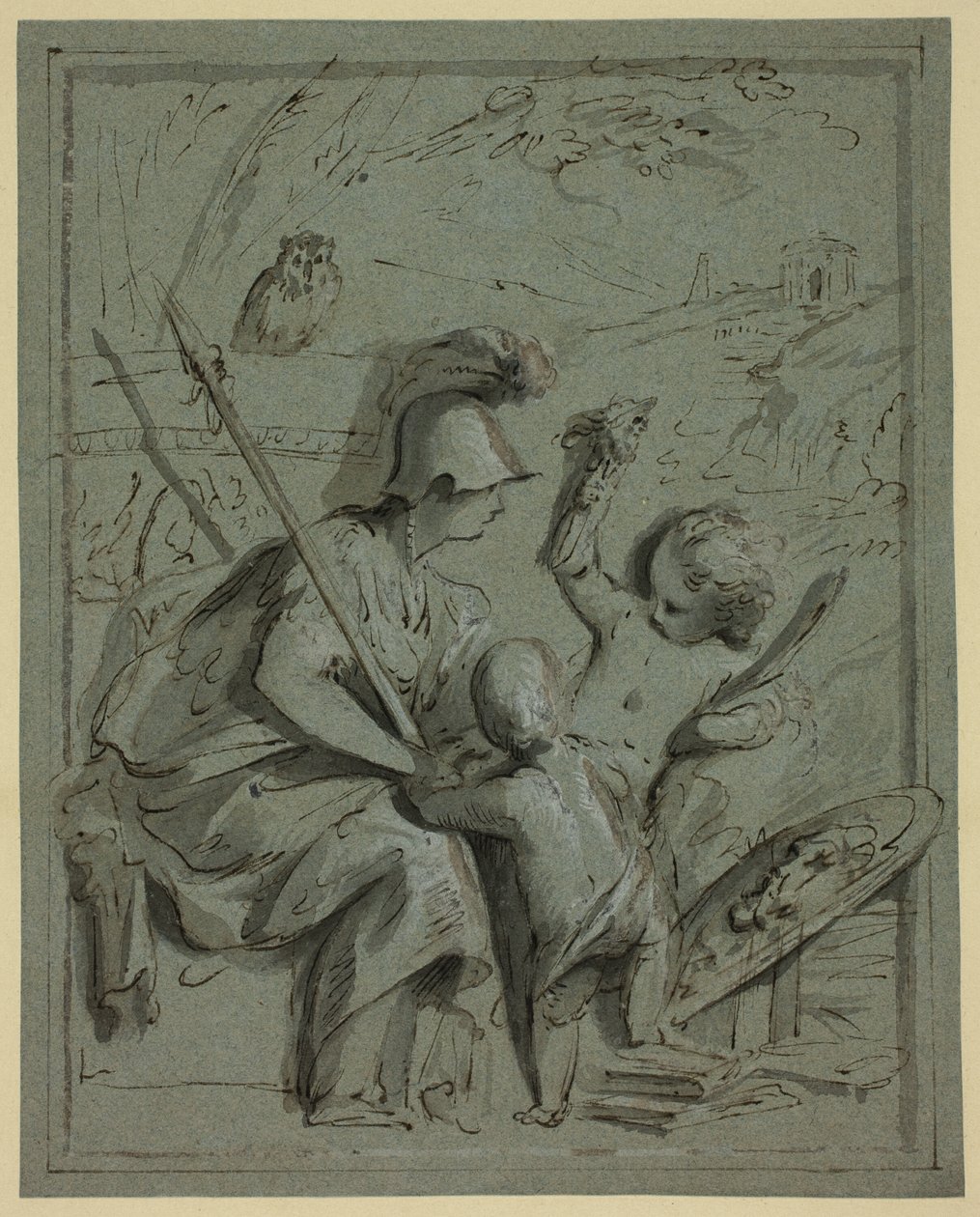 İki Puttili Minerva by Jacob de Wit