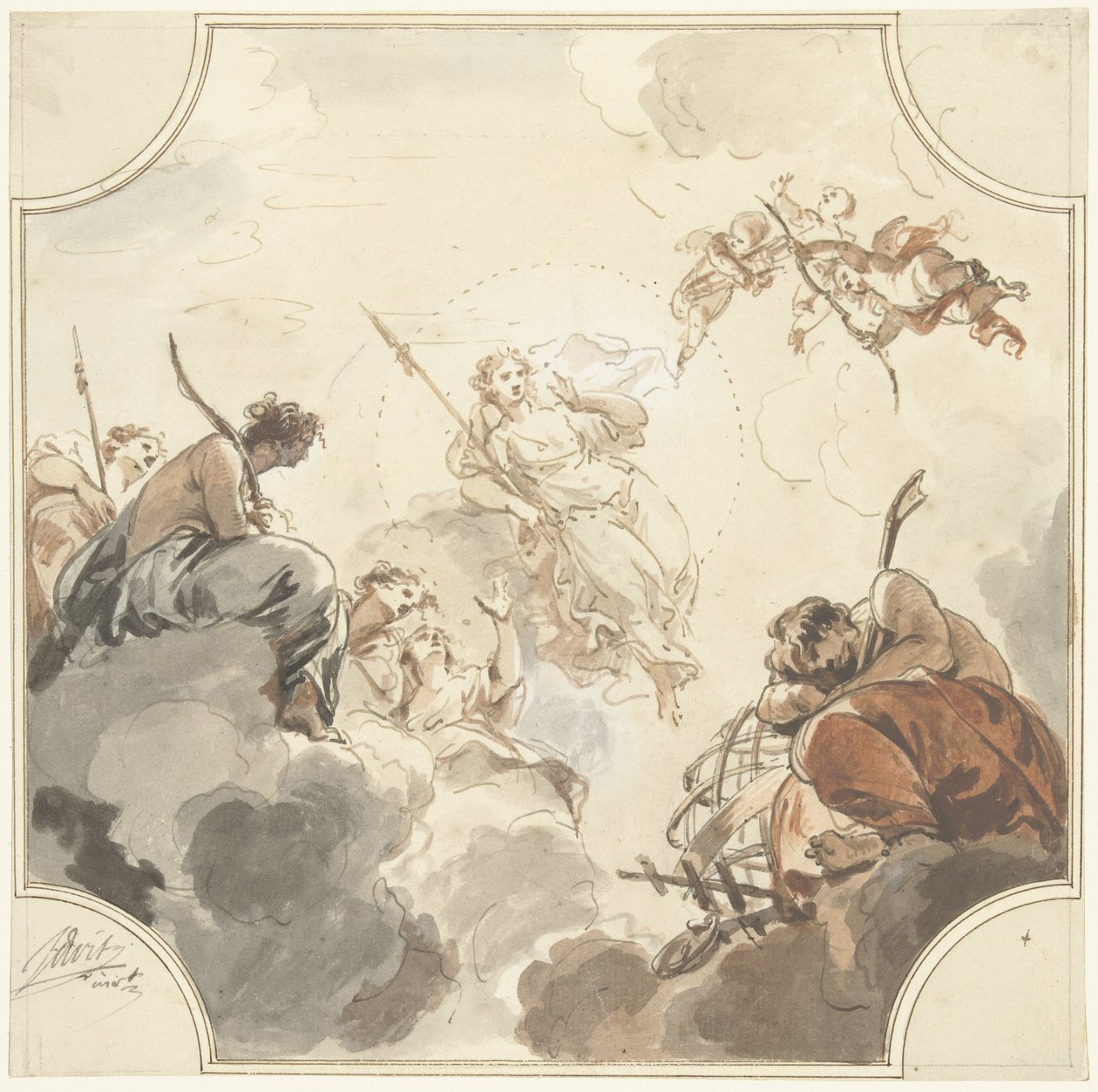 Diana ve Endymion ile tavan resmi için tasarım by Jacob de Wit