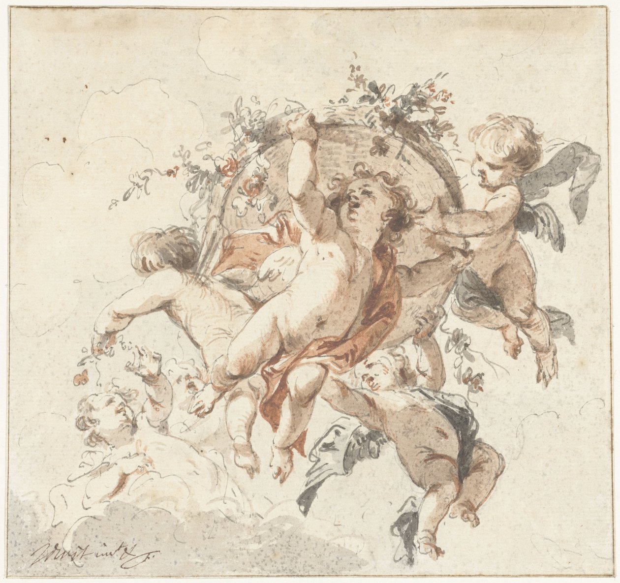 Bir Çiçek Sepeti ile Yüzen Kerubiler by Jacob de Wit