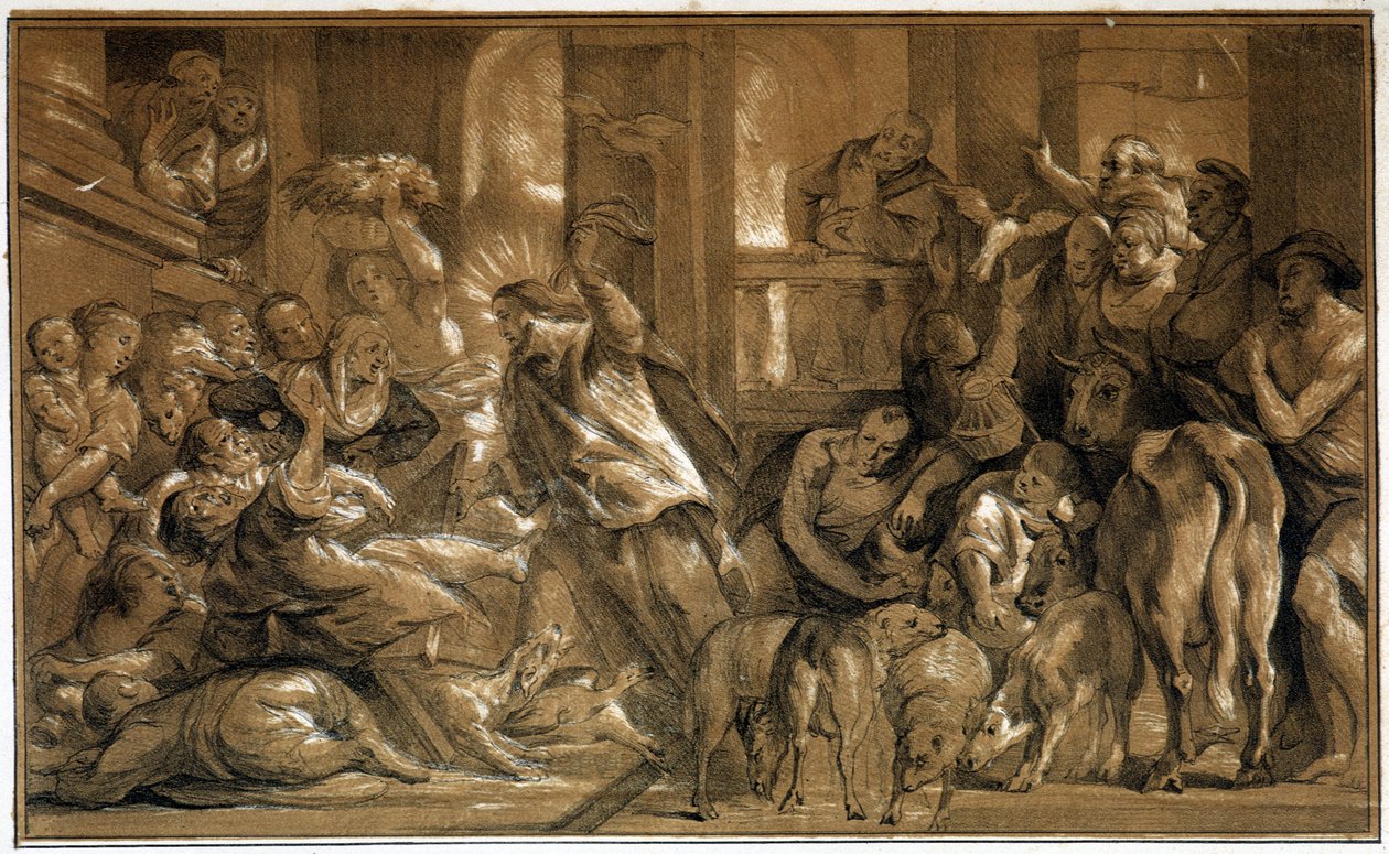 Mesih Tapınaktan Tüccarları Kovalıyor - Jordaens by Jacob the Elder (after) Jordaens