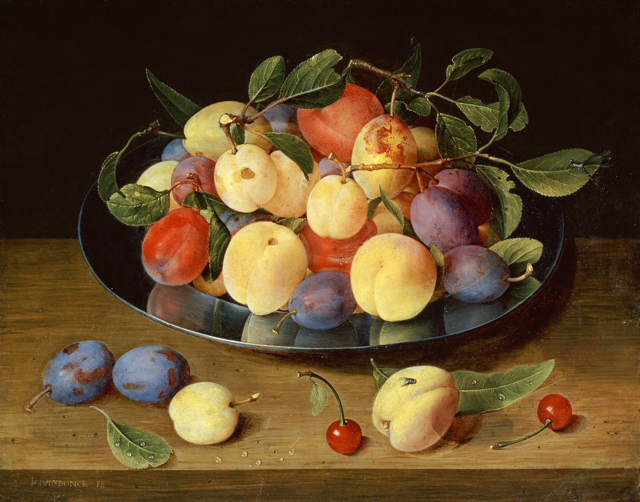 Kalaylı Tabakta Erik ve Şeftali (yağ) by Jacob van Hulsdonck