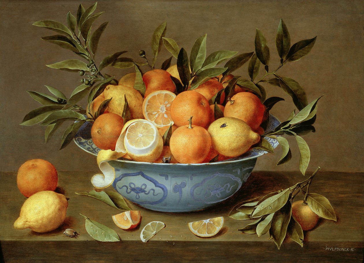 Wan-Li Porselen Tabakta Portakal ve Limonlu Natürmort by Jacob van Hulsdonck