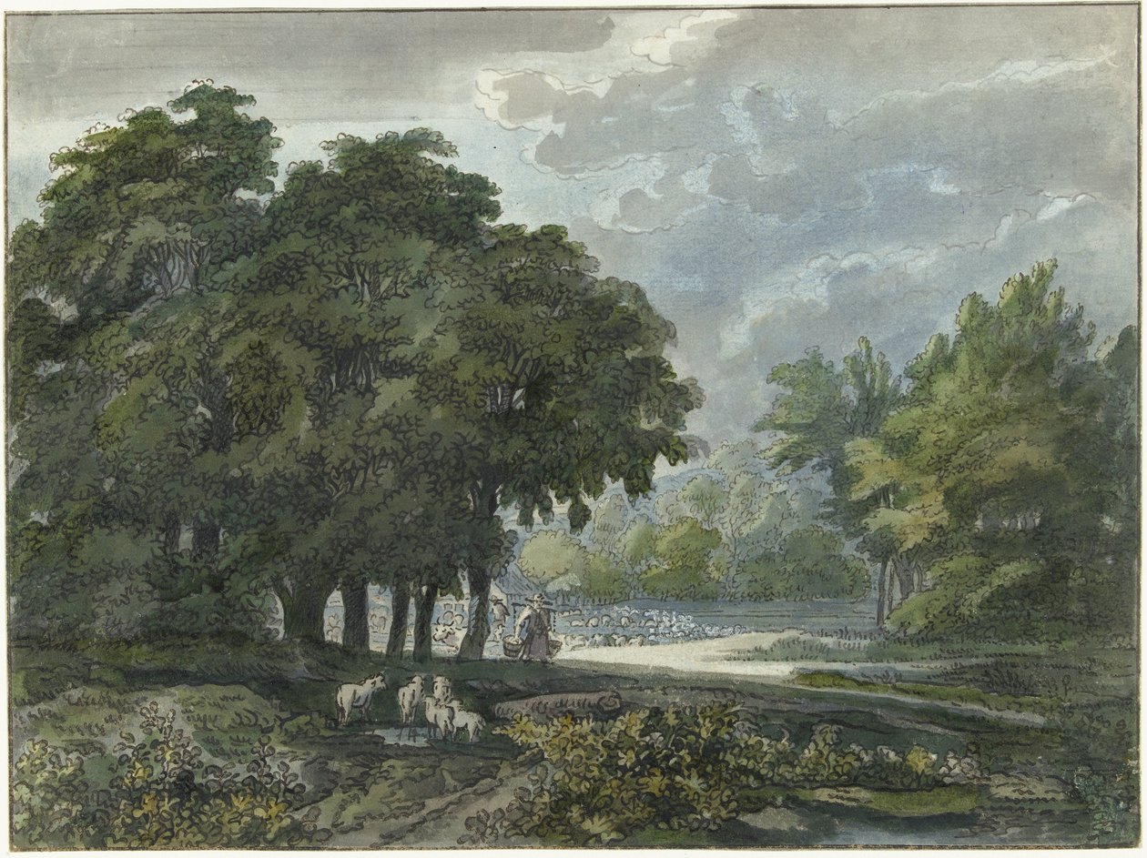 Ormanlık arazide sürüsü olan çobanlar by Jacob van Liender