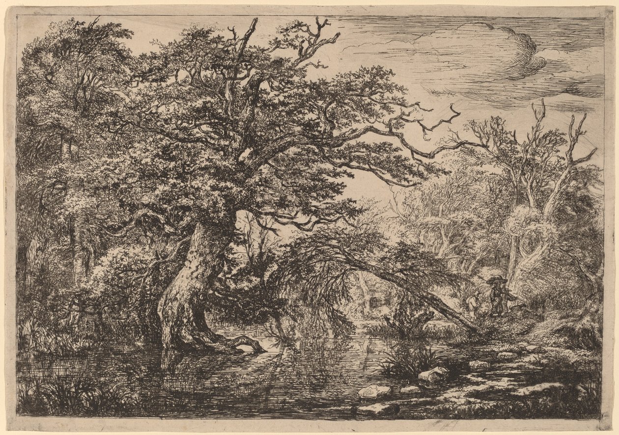 Bir Bankada Gezginlerle Bir Orman Bataklığı (Gezginler) by Jacob van Ruisdael