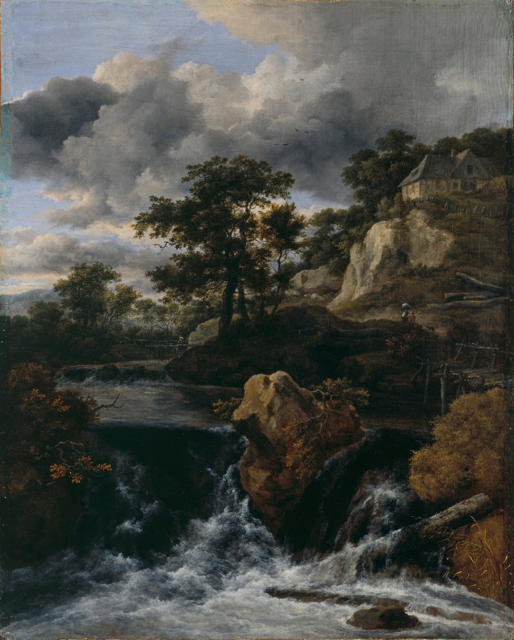 Bir şelale ile tepelik manzara by Jacob van Ruisdael