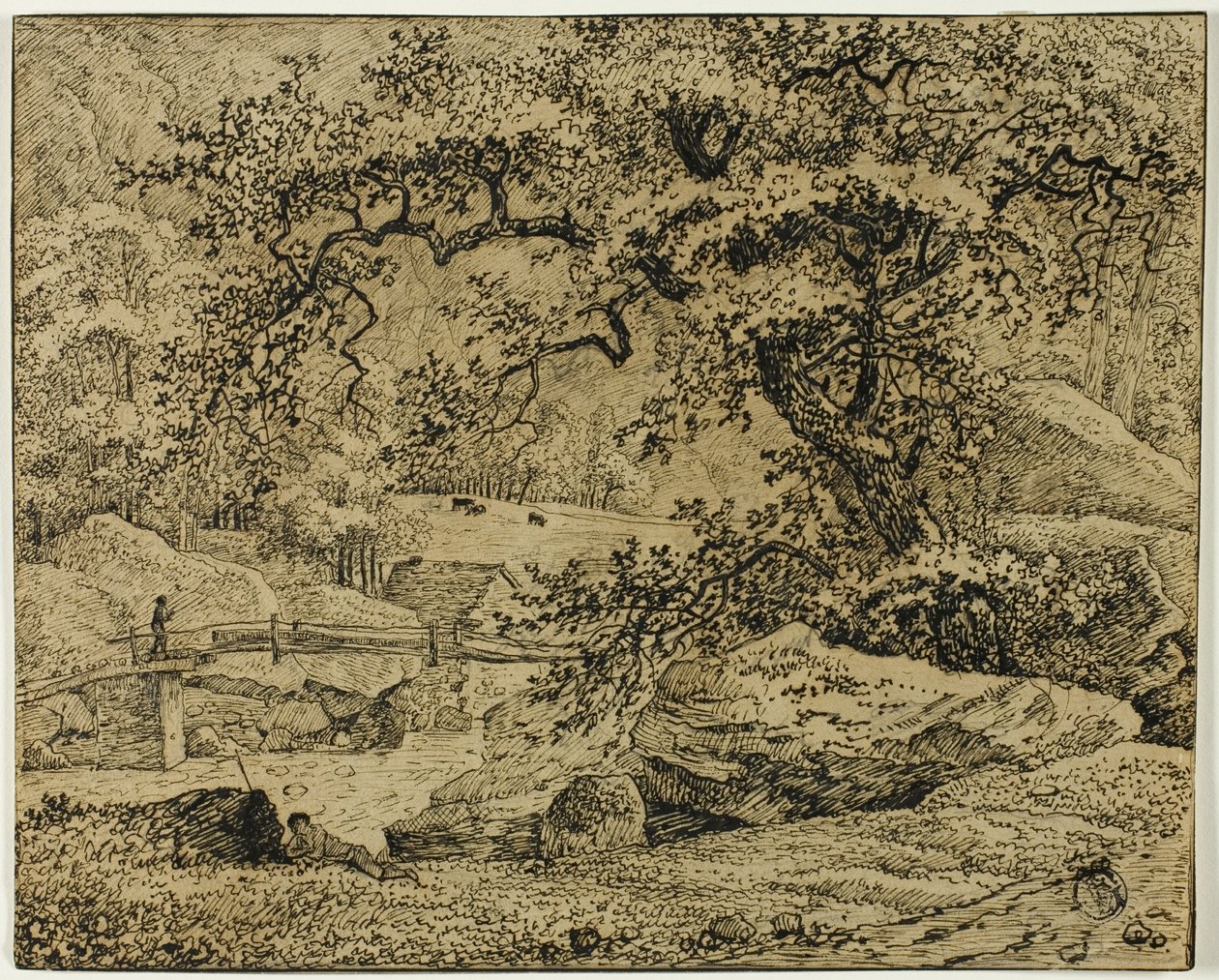 Dere Tarafından Ağacın Altında Dinlenen Figürlü Manzara by Jacob van Ruisdael