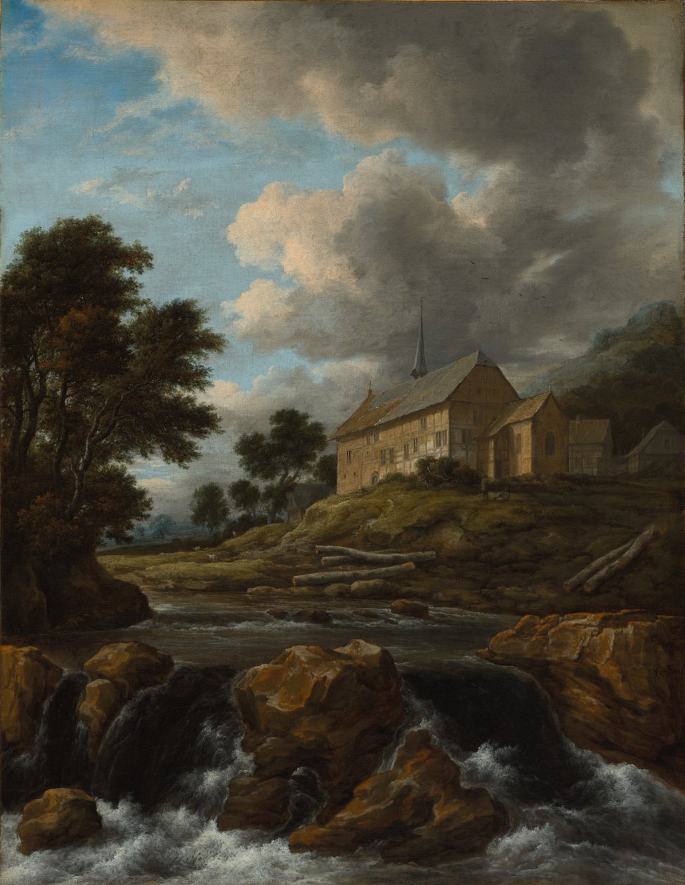 Torrent tarafından bir kilise ile manzara by Jacob van Ruisdael
