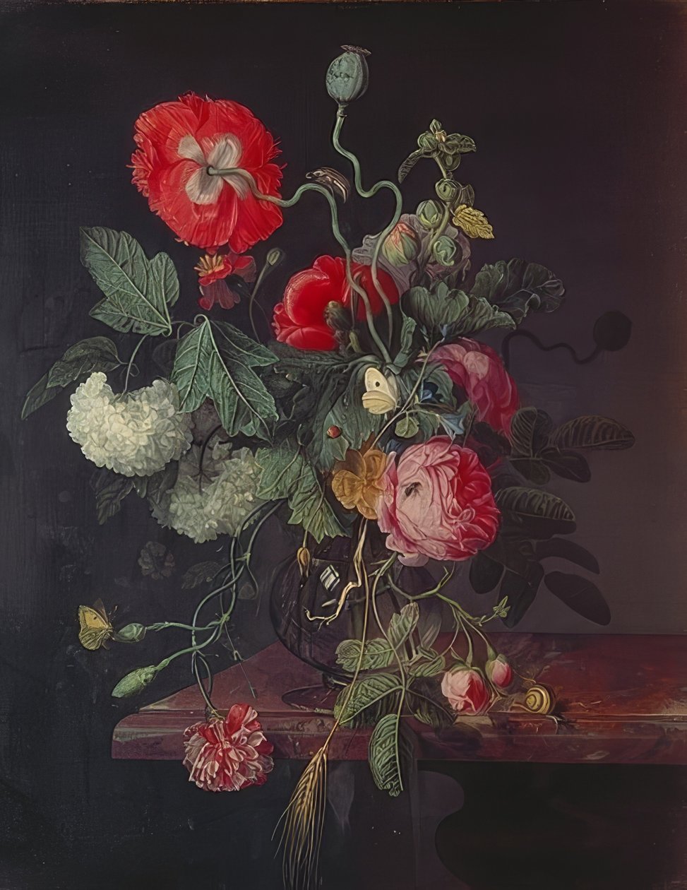 Cam vazoda çiçekler. 1667 by Jacob van Walscapelle