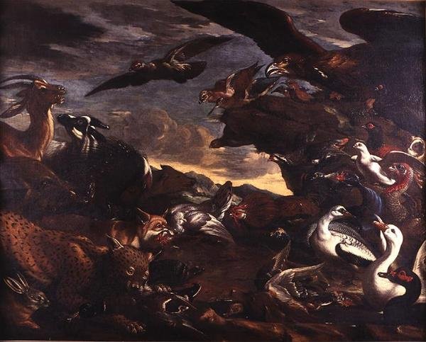 Kuşların ve Canavarların Savaşı (tuval üzerine yağlı boya) by Jacob van der Kerckhoven