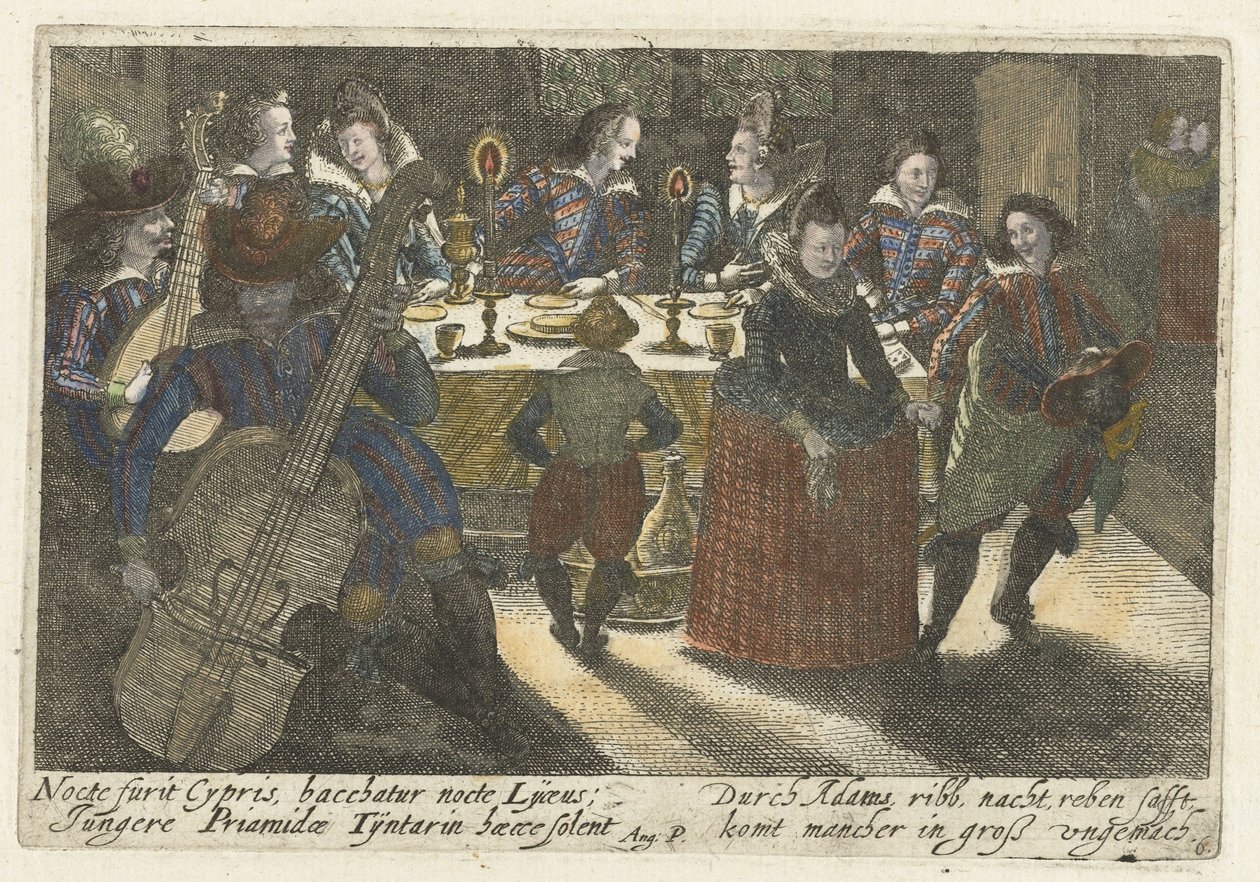 Dinerende öğrenci ve müzikanten Öğrencilerde bir avuç ikonografik yön (...) (dizi başlığı) by Jacob van der Heyden