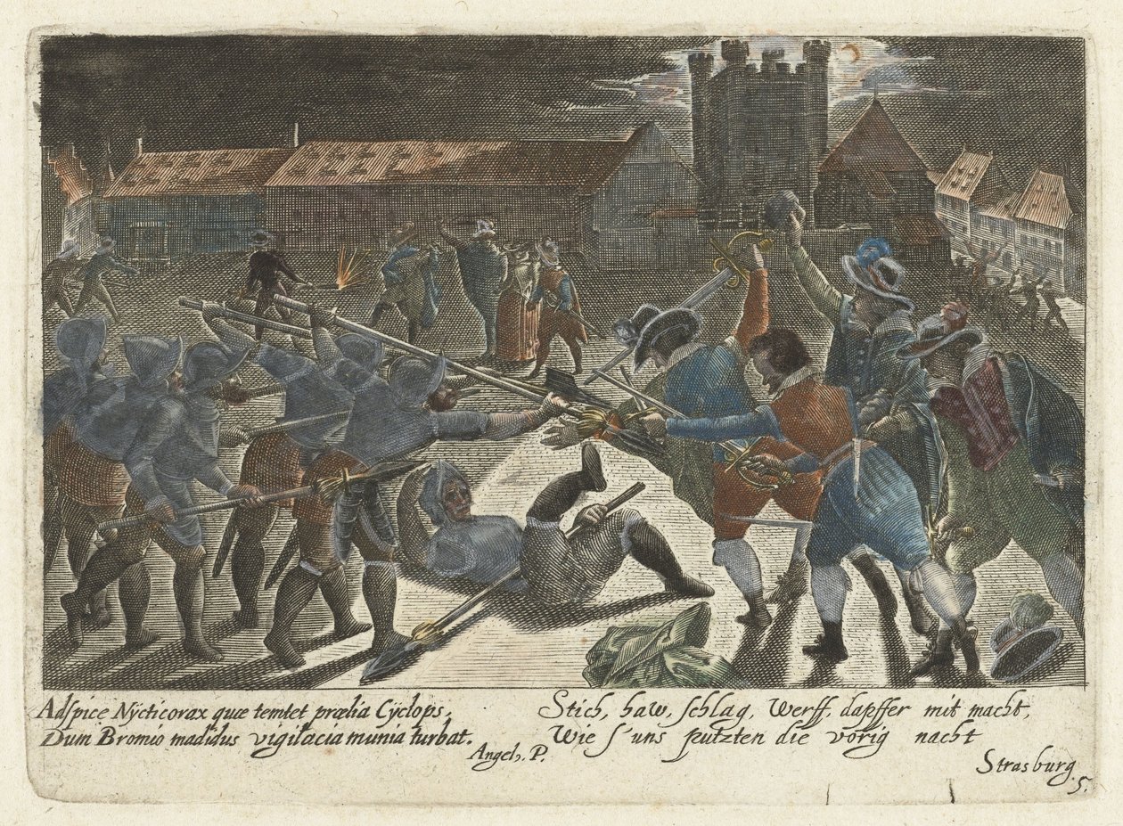 Gevecht tussen öğrenci Öğrencilerde bir avuç ikonografik yön (...) (dizi başlığı) by Jacob van der Heyden