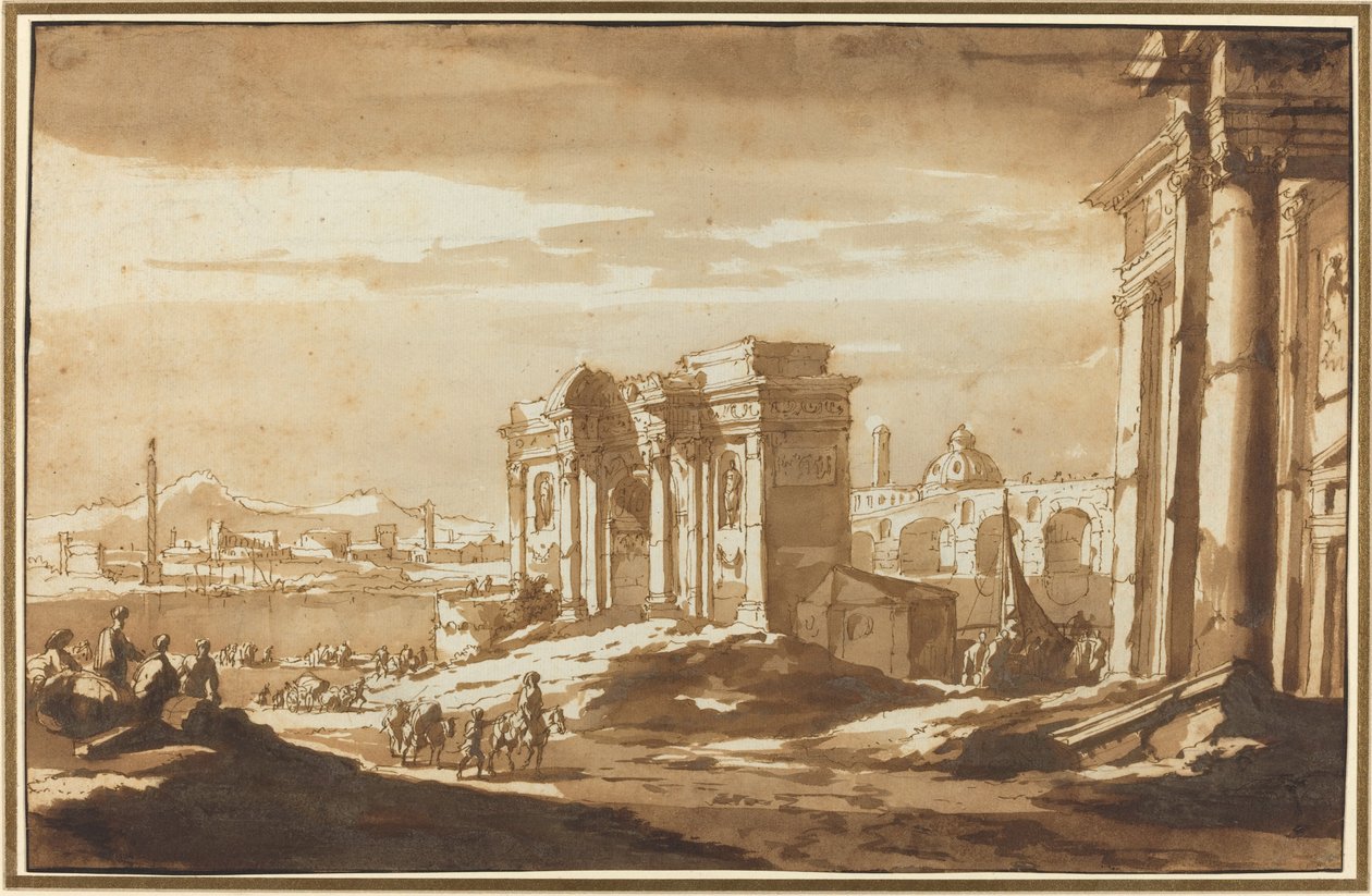 Tiber Nehri Boyunca Roma Harabelerinin Capriccio Görünümü by Jacob van der Ulft