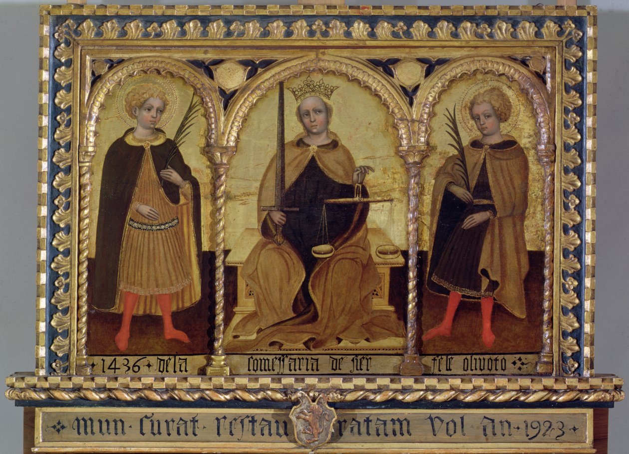 Aziz Felix ve Aziz Fortunato arasındaki adalet by Jacobello del (attr. to) Fiore