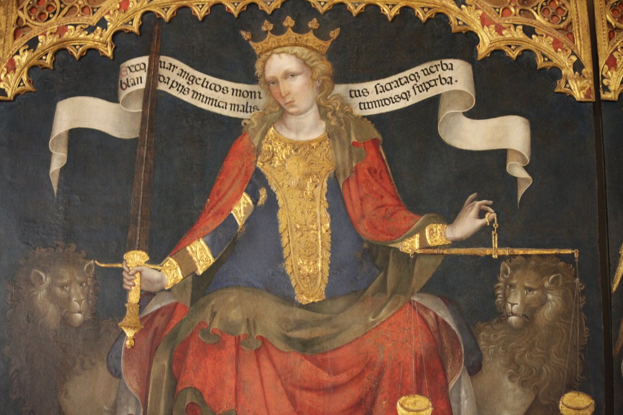 Başmelekler Gabriel ve Michael arasındaki adalet by Jacobello del Fiore