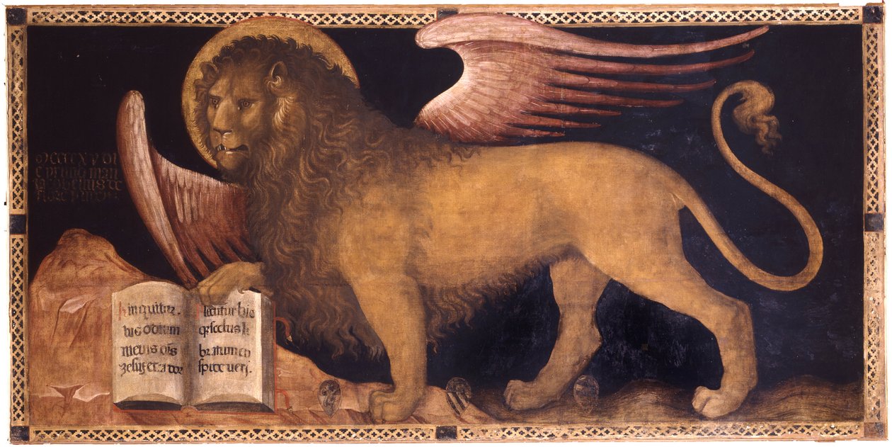 Jacobello del Fiore (yaklaşık 1370 - 1439) Saint Mark Aslanı Tuval üzerine yağlıboya Rönesans İtalya, Venedik Okulu Palazzo Ducale, Venedik 167x340 Tablo by Jacobello del Fiore