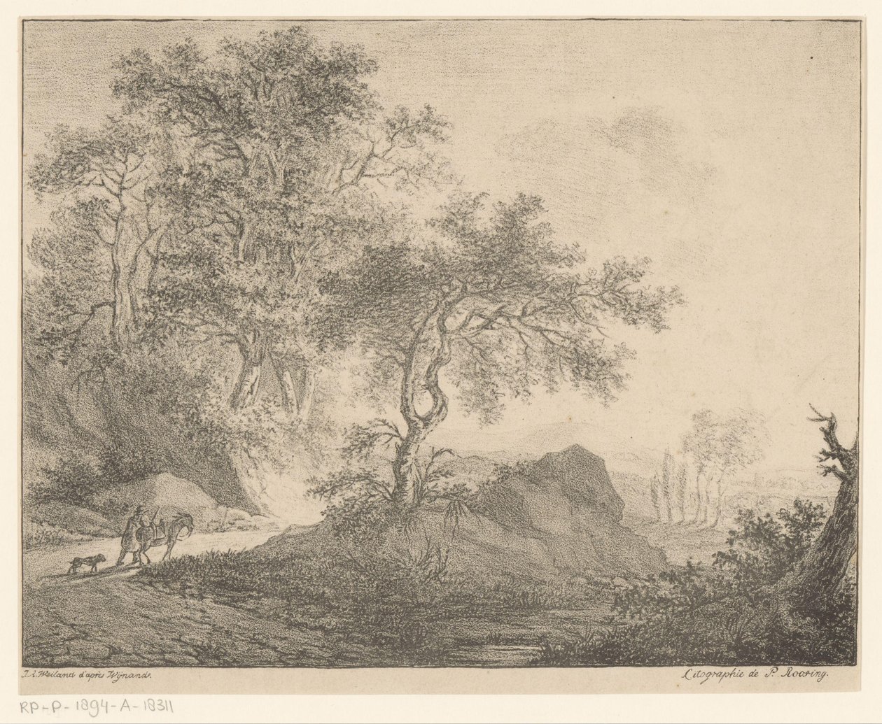 Dağ manzarasında eşek sürücüsü by Jacobus Adrianus Weiland