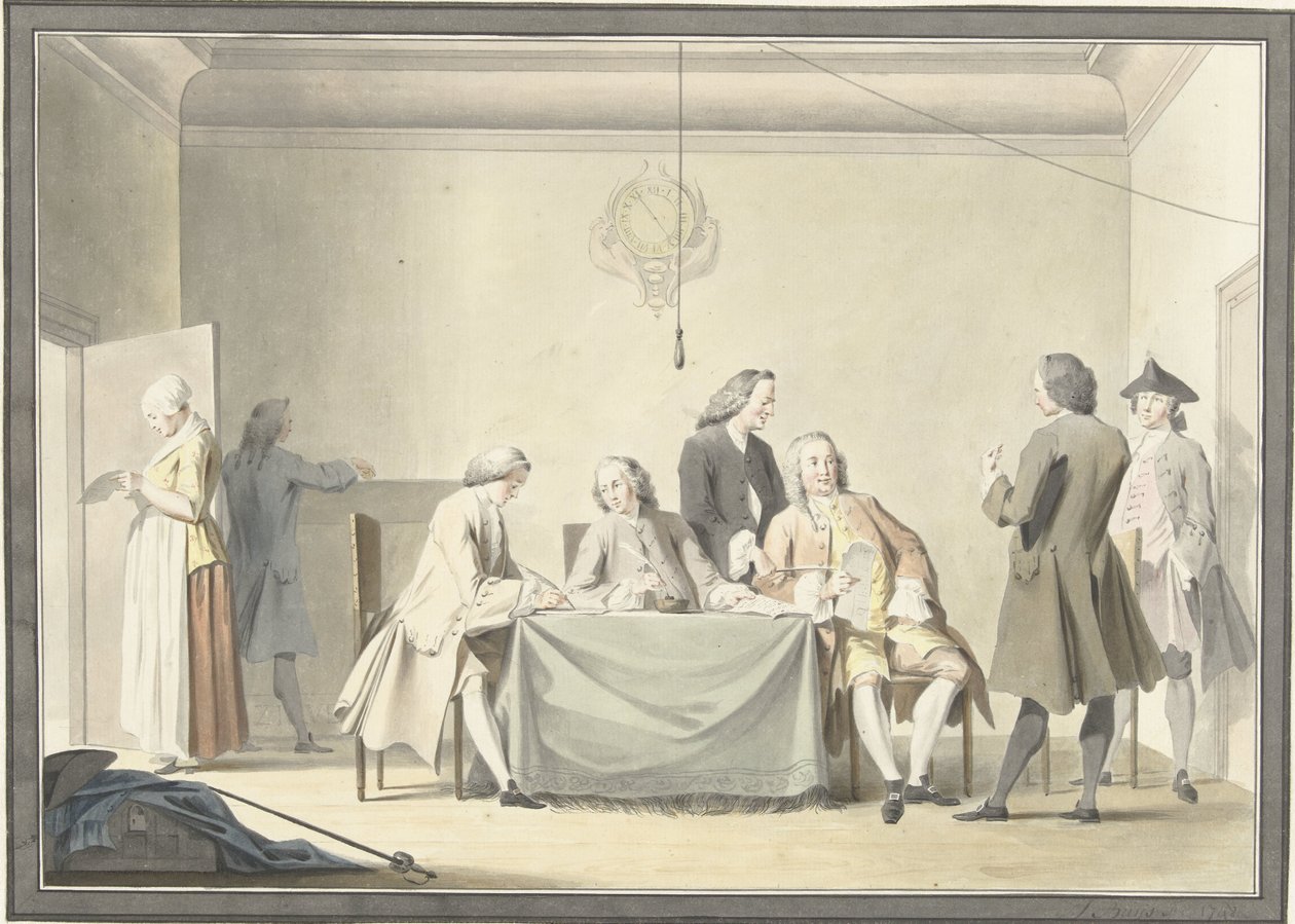 Liberale Gifte veya 50. Madalyayı almak için Komiserler Toplantısı, 12 Eylül 1747 by Jacobus Buys (signed by artist)