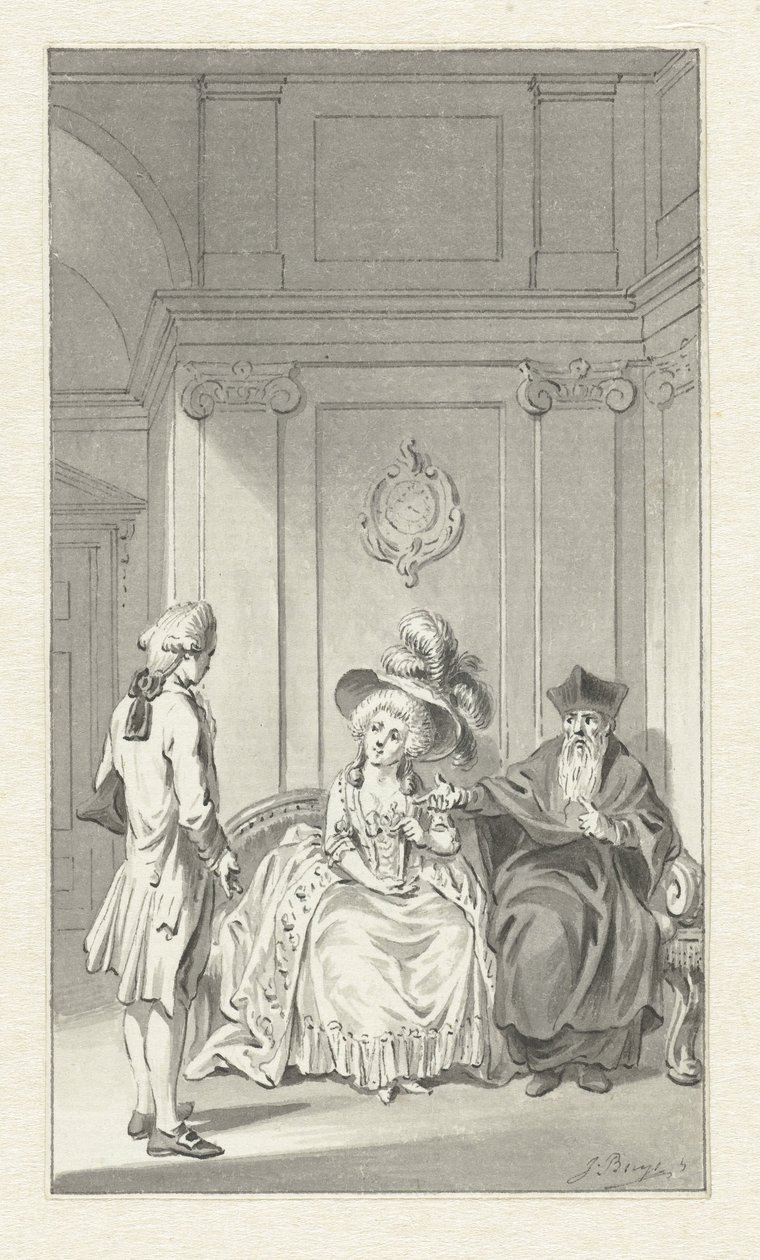 Din adamı, bayan ve genç adam ile iç by Jacobus Buys