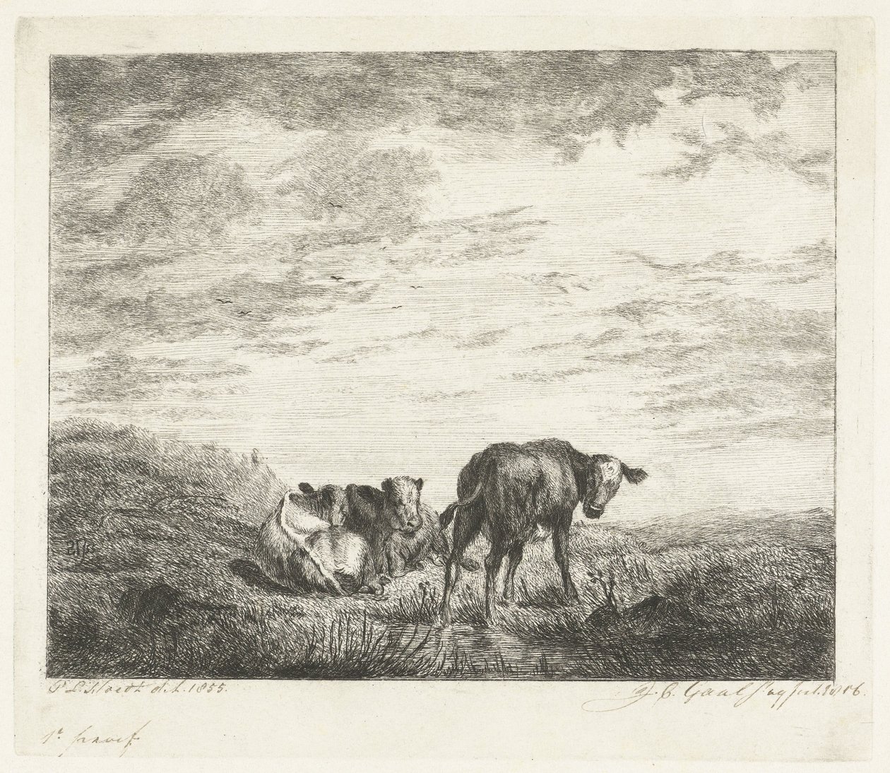 üç buzağı by Jacobus Cornelis Gaal (signed by artist)